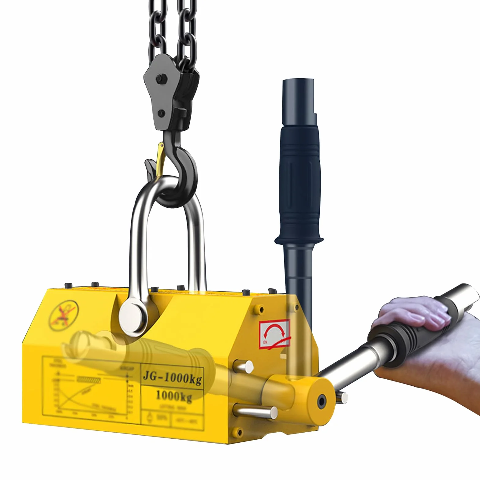 Sollevatore magnetico permanente, magneti di sollevamento, sollevatore magnetico in acciaio, con rilascio, per gru da officina, piastra di sollevamento in acciaio (100 kg/220 libbre)