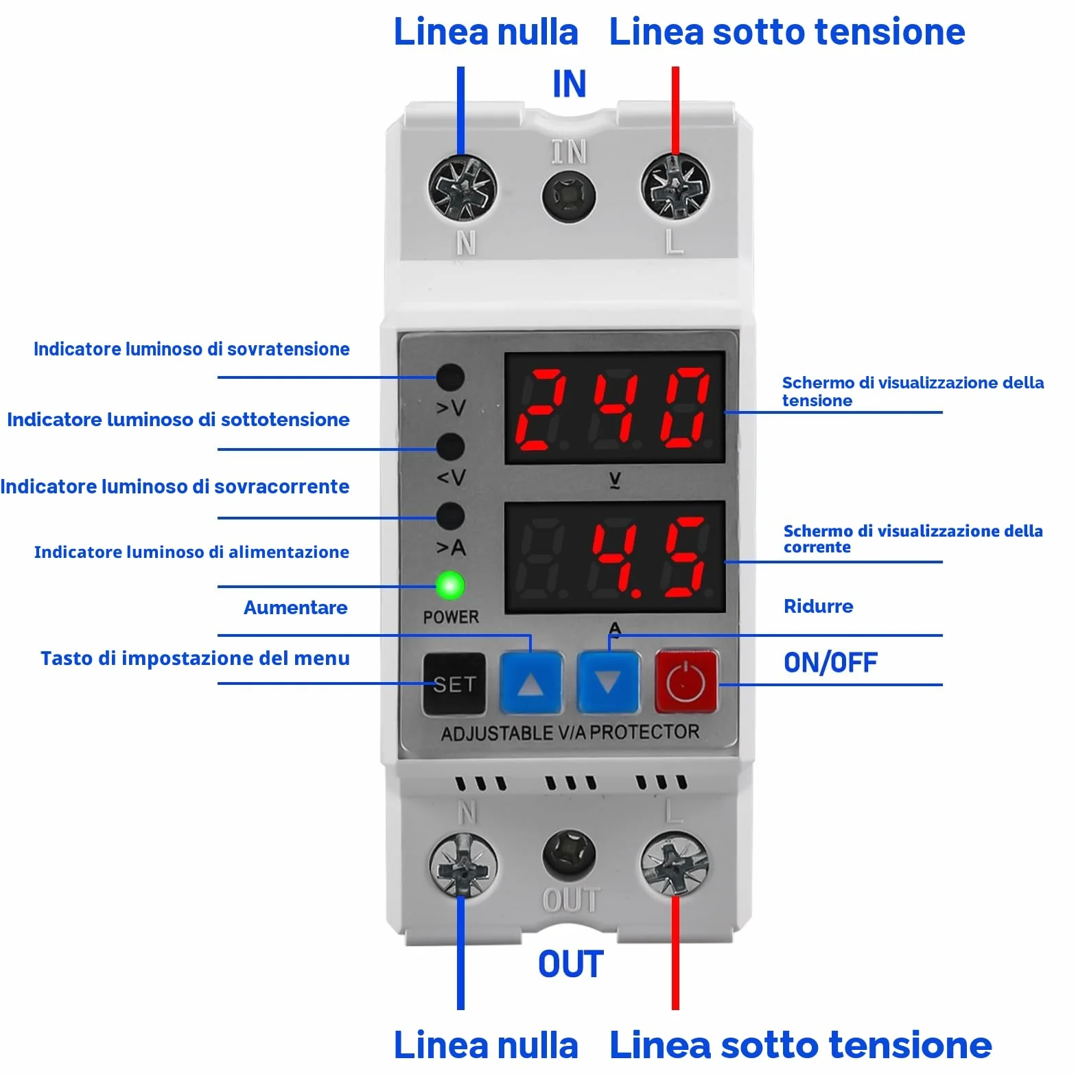 Stabilizzatore di Tensione, Protettore di Sovratensione e Sottotensione Stabilizzatore di Tensione Relè AC230V Automatico di Protezione Sovratensione 2P63A Protezione Sovracorrente