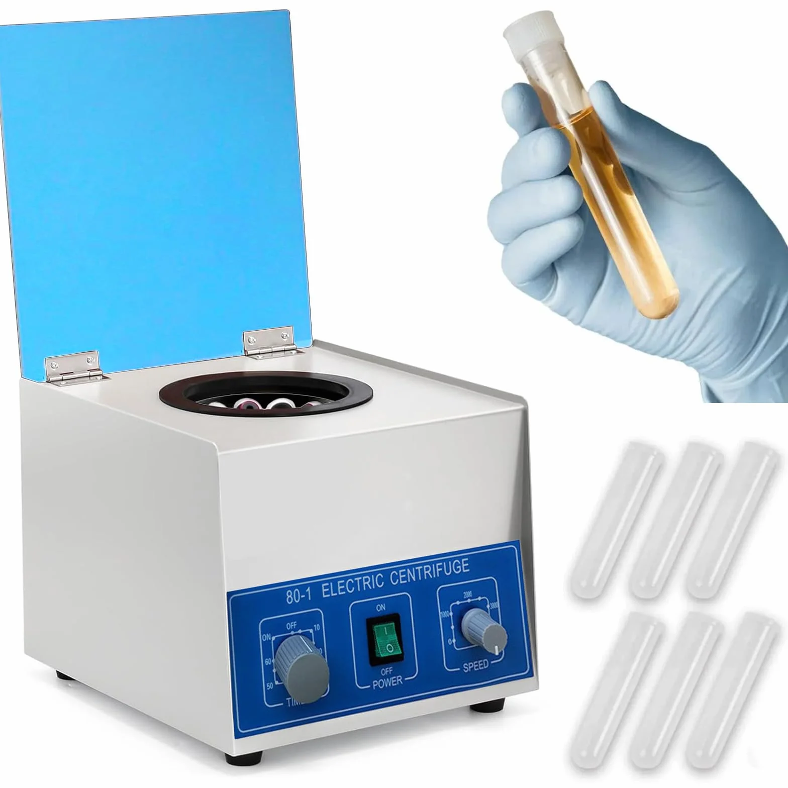 Centrifuga da Laboratorio, 220V 4000rpm Macchina Centrifuga Plasma, Centrifuga da Laboratorio con 20ml x 6 Provette, 1790xg, Timer 0-60 Minuti per Separazione di Campioni, Analisi Qualitativa