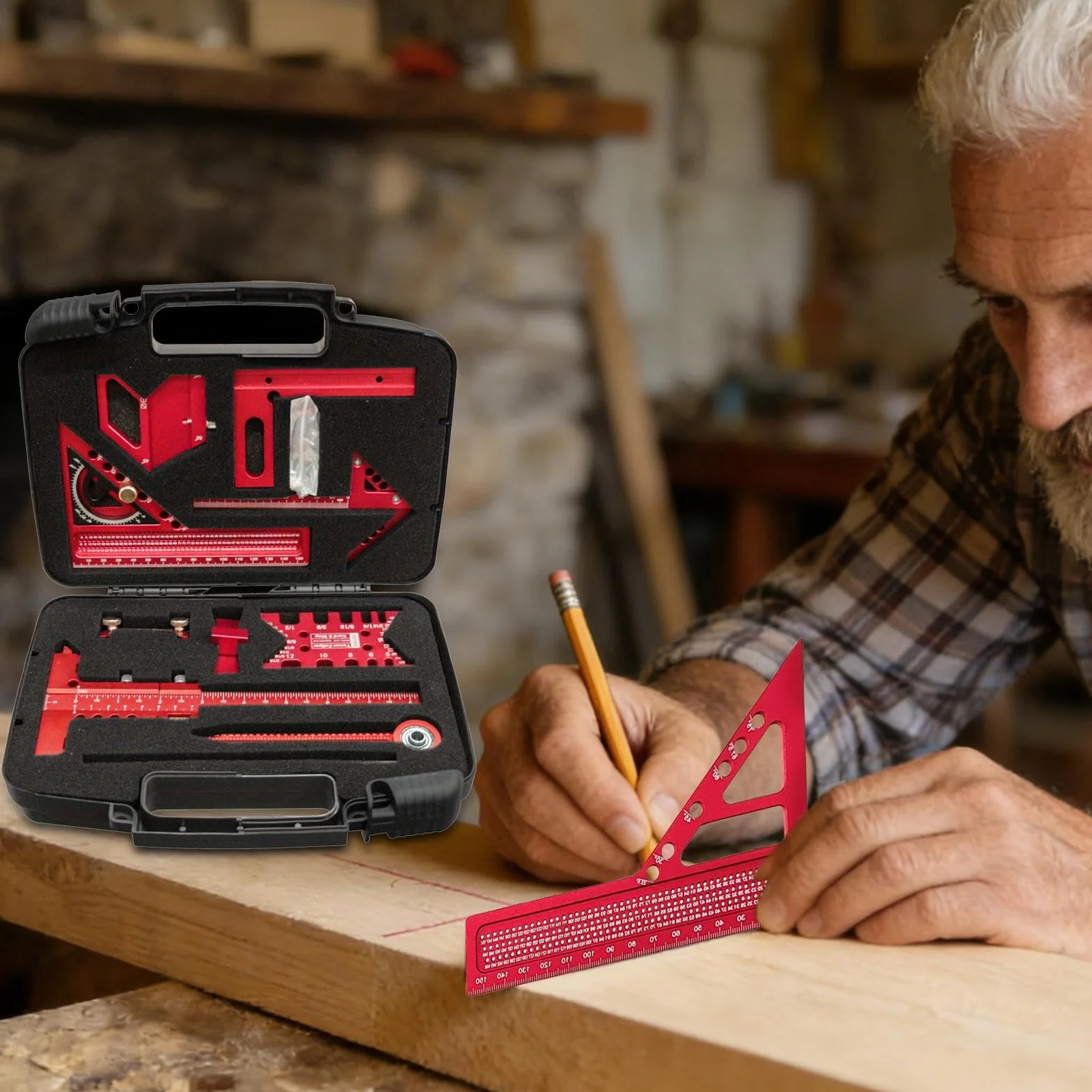 Quadrato Per Carpenteria – Righello Combinato A Set, Misuratore Triangolare In Metallo E Alluminio, Dispositivo Di Velocità Multiangolo Con Incisione Del Layout | Attrezzature Per Costrut