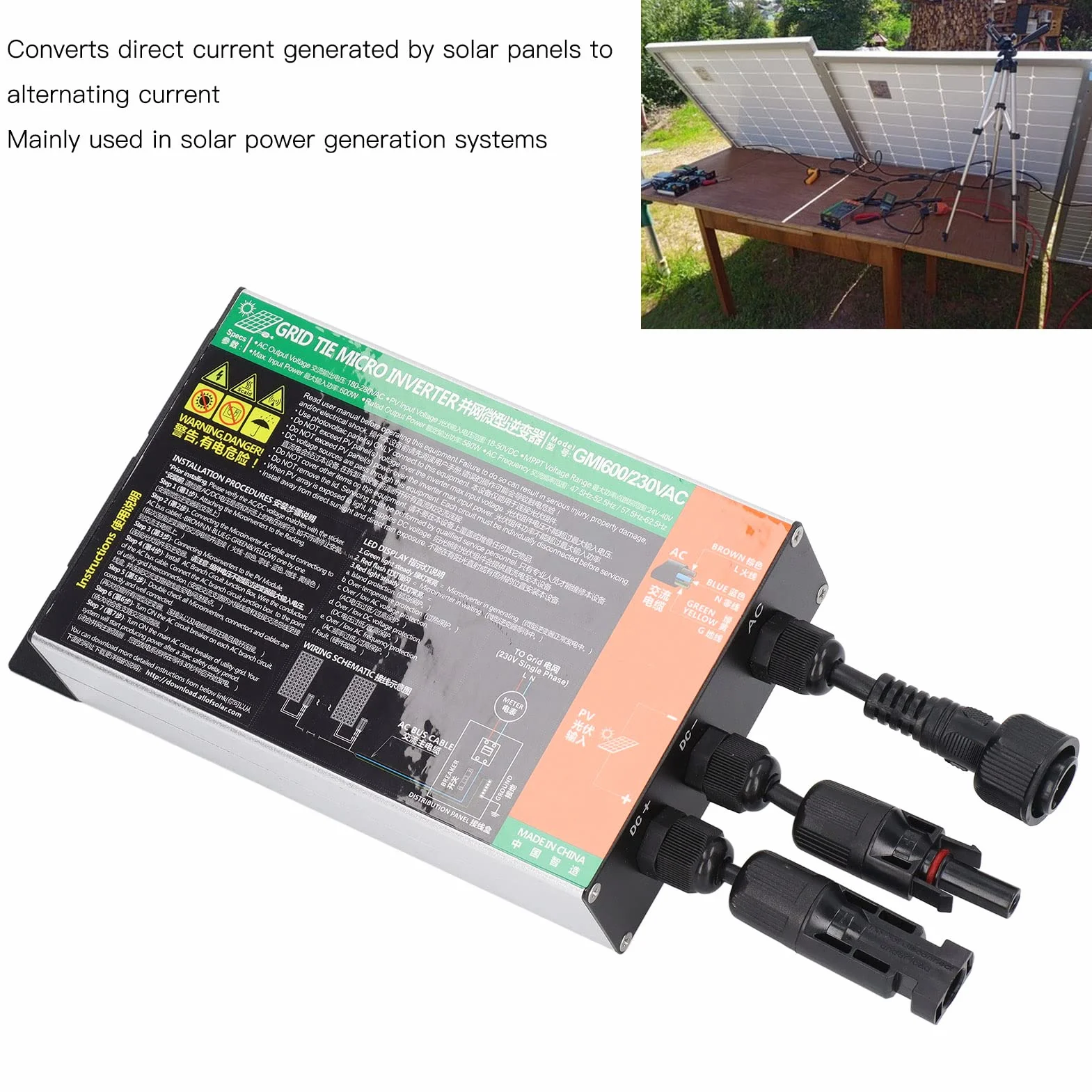 600W Solar Grid Tie Inverter Grid Tie Inverter ad Alta velocità di conversione MPPT Onda sinusoidale Pura IP55 Impermeabile 230 V Solar Inverter