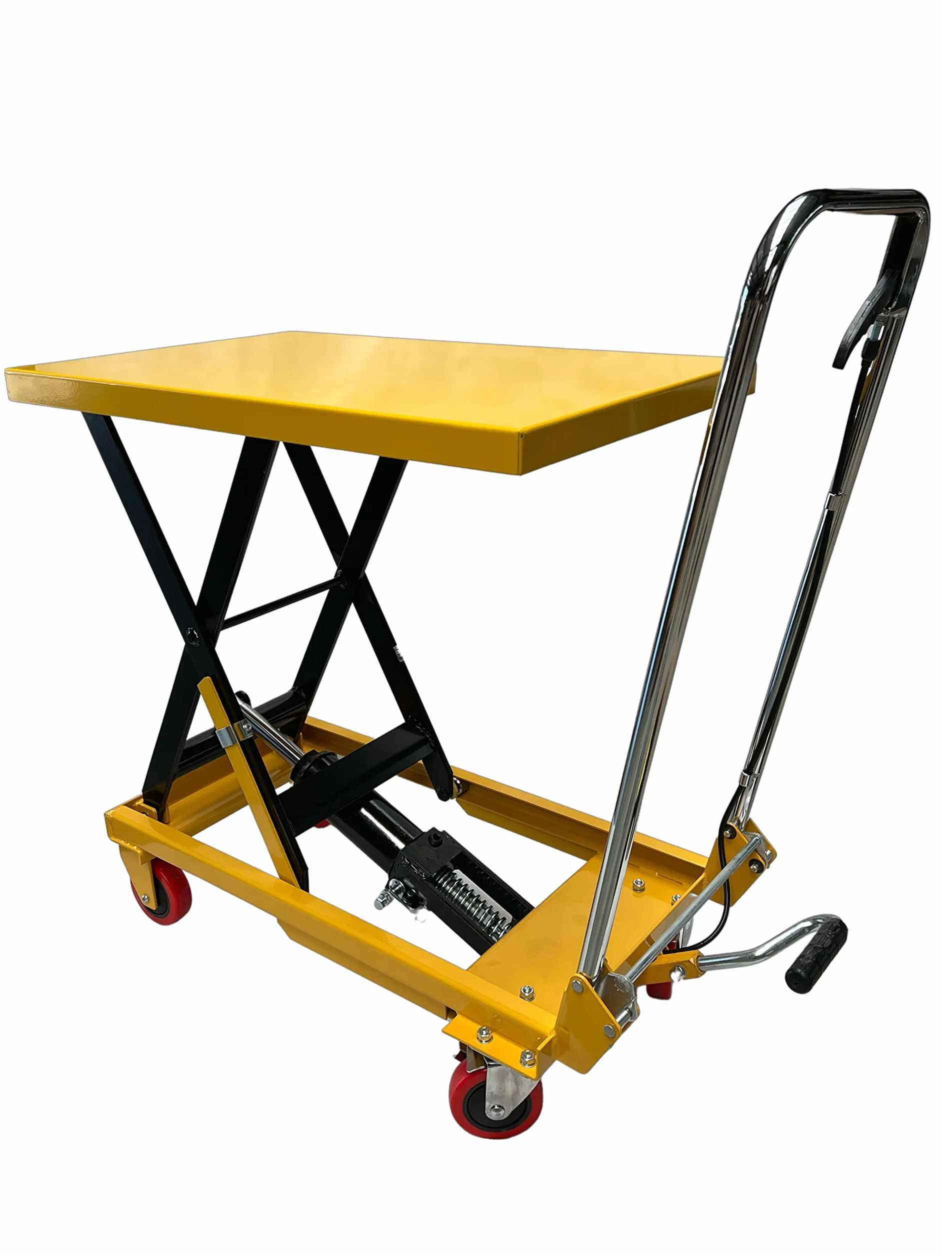 Kraftwelle 150 kg capacità di carico tavolo sollevatore idraulico a forbice carrello elevatore mobile carrello da sollevamento carrello piattaforma ponte sollevatore con 4 ruote in poliammide giallo