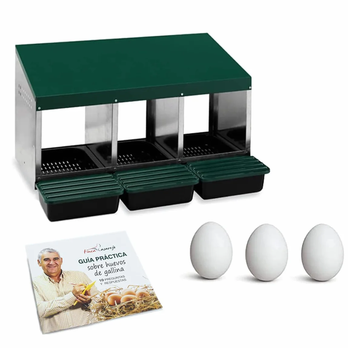 FINCA CASAREJO Nido per galline 3 Scomparti + 3 Uova Finte e Guida Pratica Sulle Uova di Galline