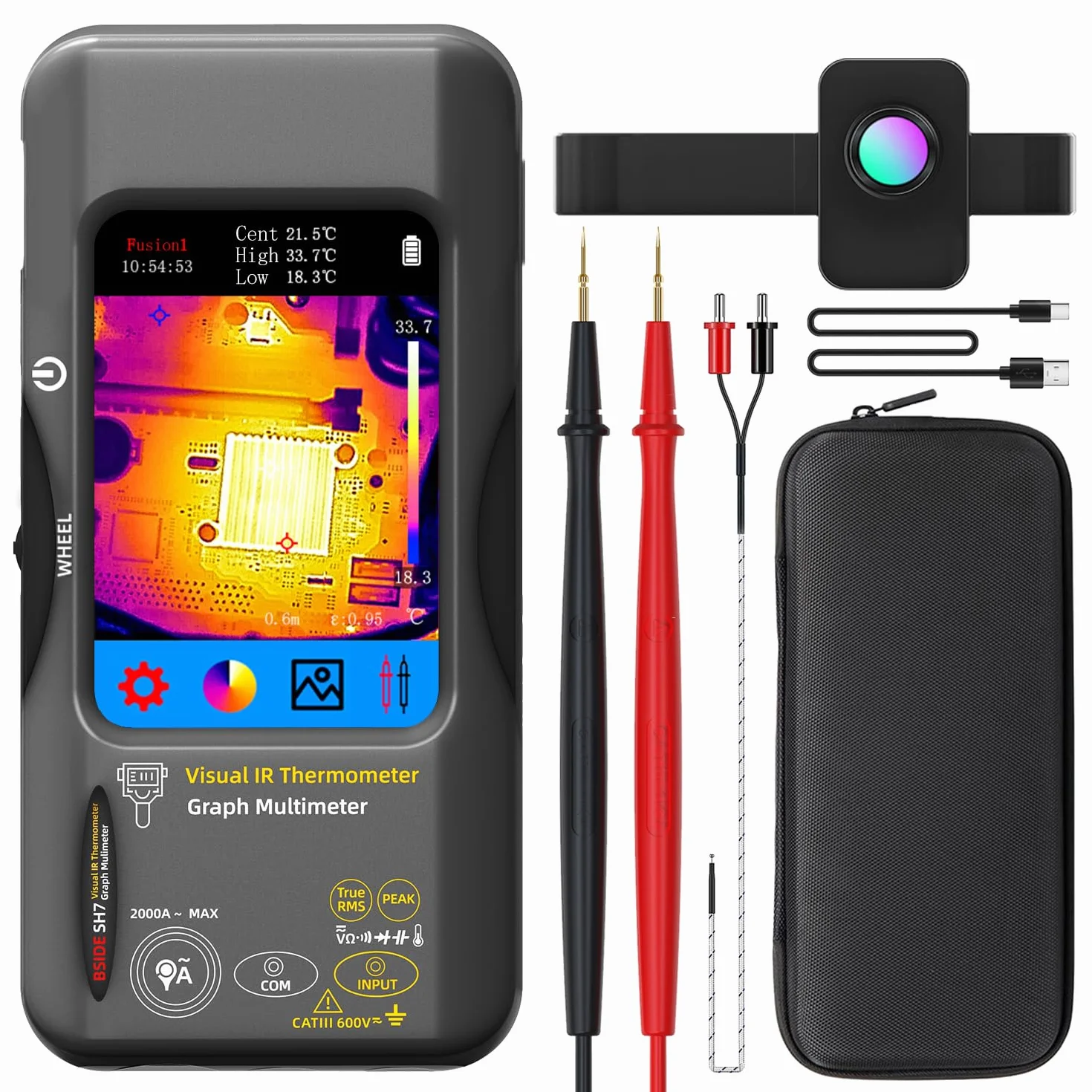 BSIDE SH7 Multimetro Termocamera con Obiettivo Macro e 3,98″ Touch Screen Camera Termica 320x320 Risoluzione IR & Multimetro digitale 20000 Conteggi TRMS per PCB Elettronica Industriale Perdite