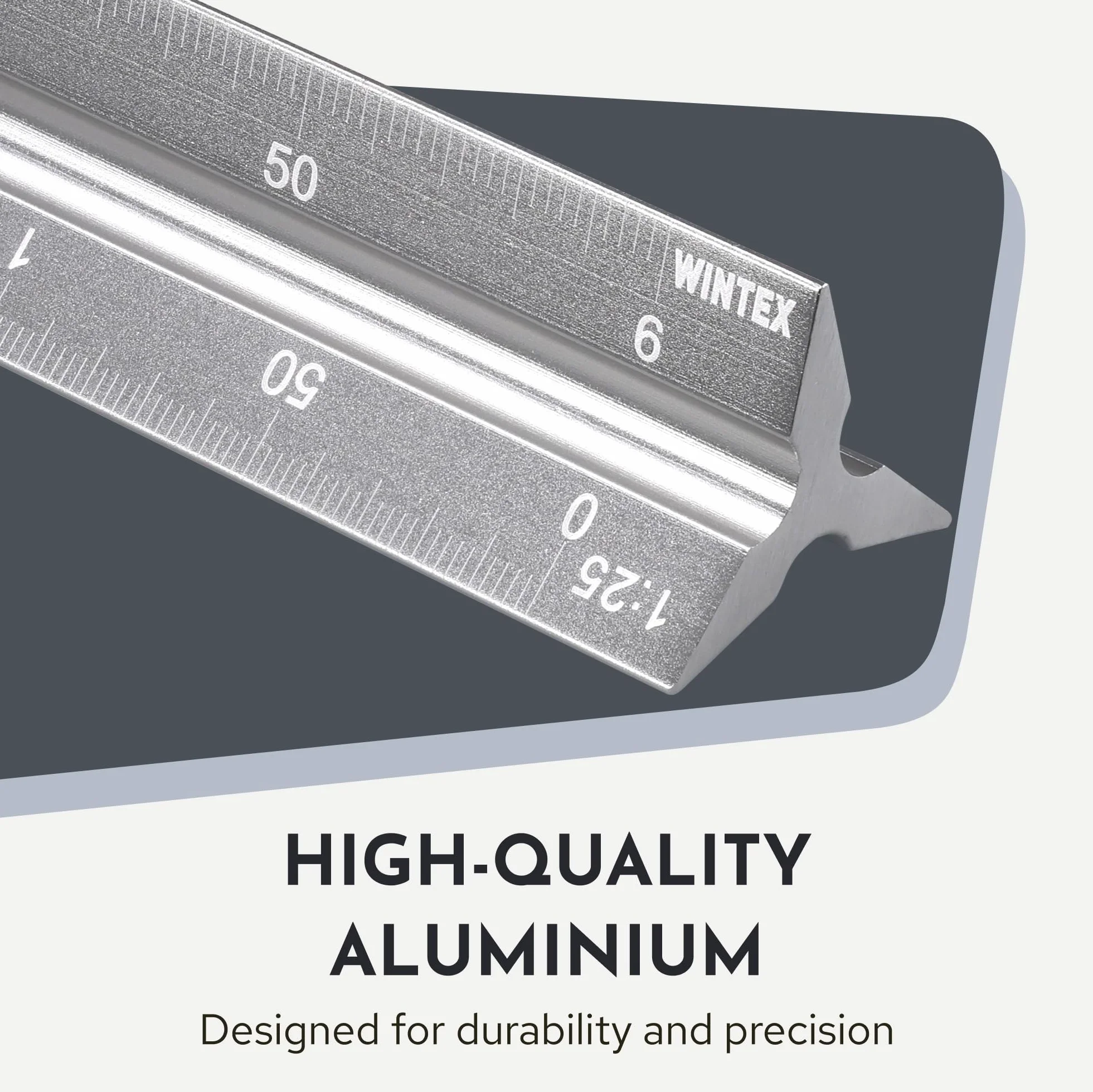 WINTEX Righello 30 cm in Metallo Scalimetro in Alluminio Riga da Disegno Tecnico 1:20 1:50 1:75 1:100 1:125 con Custodia Argento