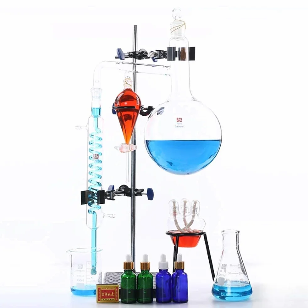 Kit di Strumenti per Laboratorio Chimico Professionale in Vetro, Scienza Industriale con Materiale Didattico per Attrezzature per Esperimenti con Struttura in Ferro