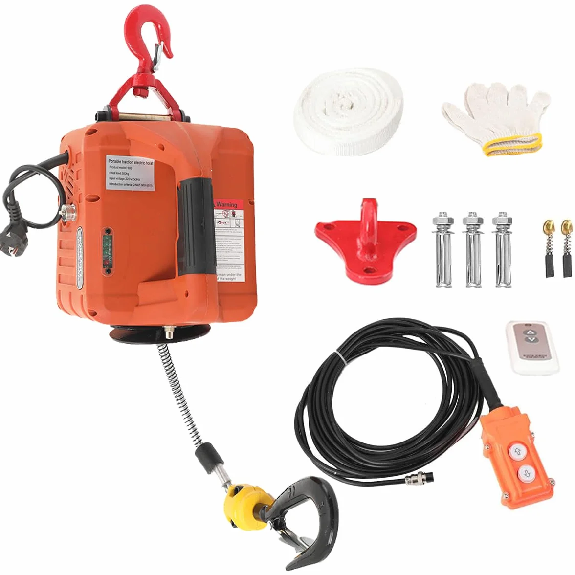 Paranco Elettrico Portatile Carico 500 kg, 3 in 1 Paranco Elettrico con Telecomando Senza Fili 7,6 m/25ft, 1500W Verricello Elettrico Gru di Sollevamento