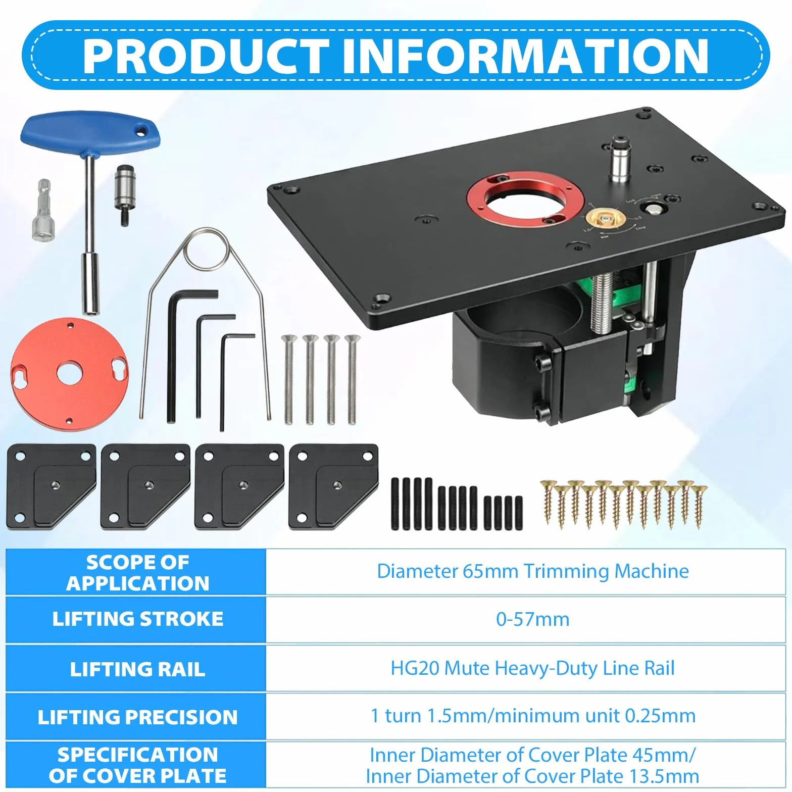 Piastra Inserto Banco Fresa Set, Piastra Di Inserimento Del Tavolo Del Router, Ascensore Router, Tavolo di Sollevamento, Router Lift Trimming Machine Invertito Tavolo, per La Lavorazione del Legno