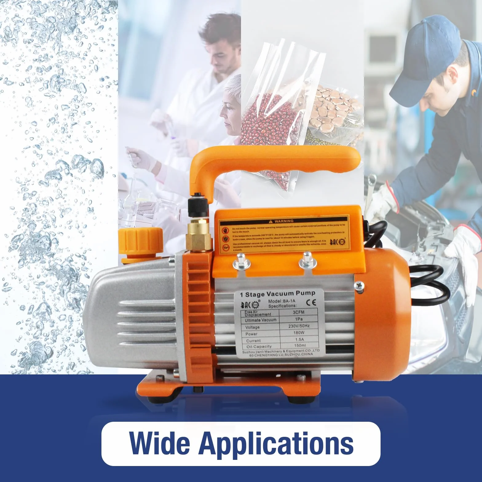 BACOENG Pompa a Vuoto 3 CFM per Refrigerazione e Climatizzazione, Pompa Monostadio 1/4 HP, 1440 giri/min, Elettrica per Sistemi di Refrigerazione Automotivi
