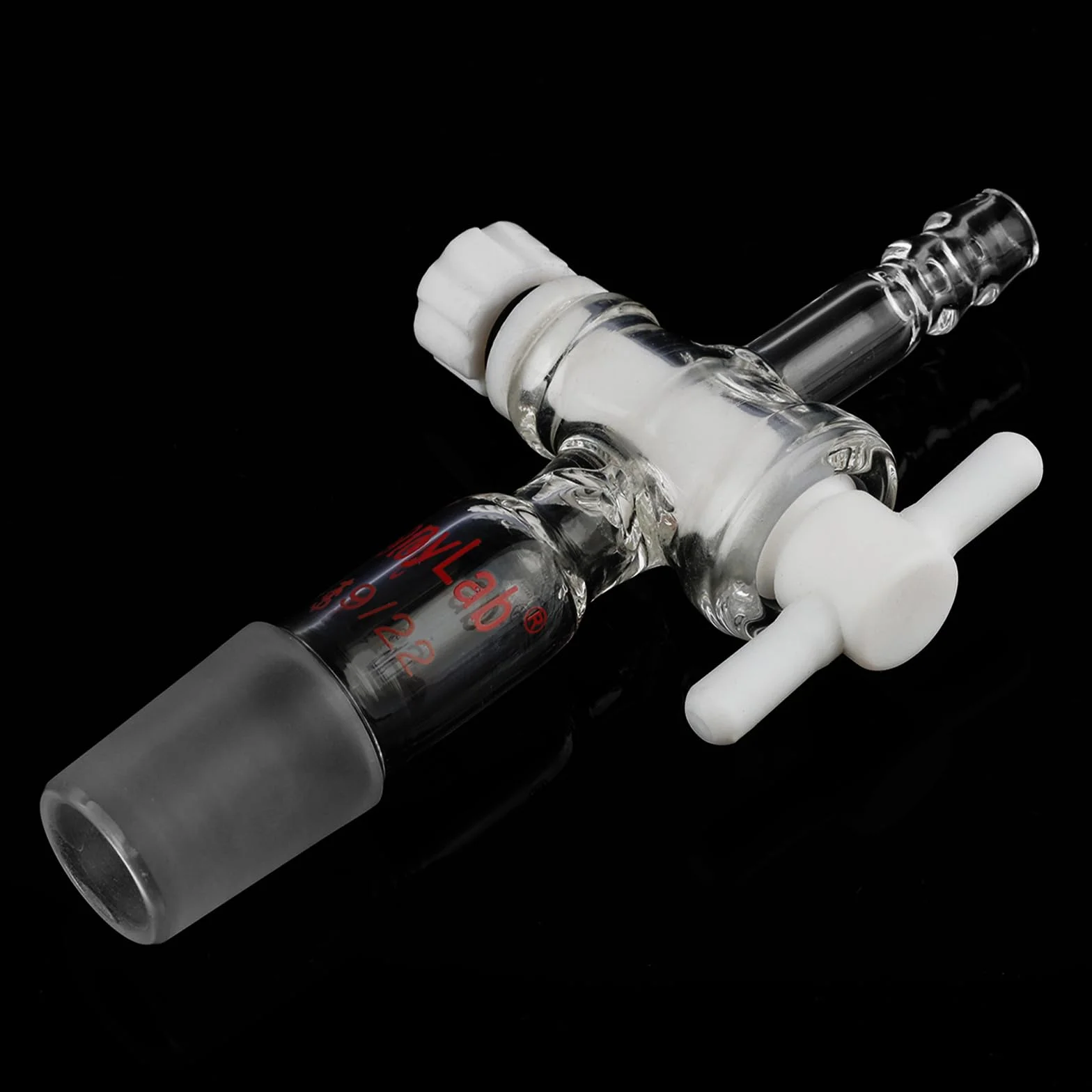 Adattatore per Vetro, Controllo del Flusso del Vuoto in Vetro Borosilicato con Rubinetto in PTFE, Giunto 19/22, Collegamento del Tubo Dritto Vetreria da Laboratorio