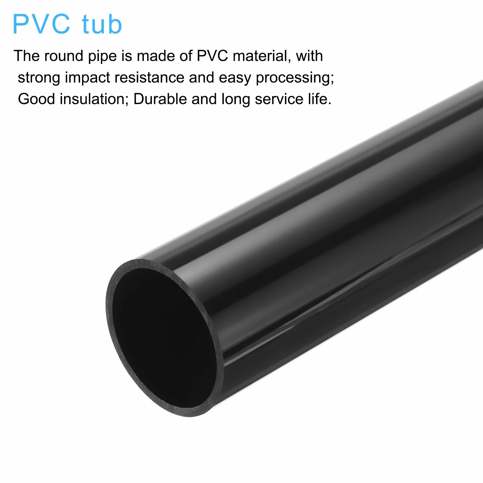 Sourcing Map Tubo rigido in PVC da 5 cm, diametro interno 45mm, diametro esterno 350 mm, nero, ad alto impatto, per tubi dell'acqua e artigianato, manicotto per cavi