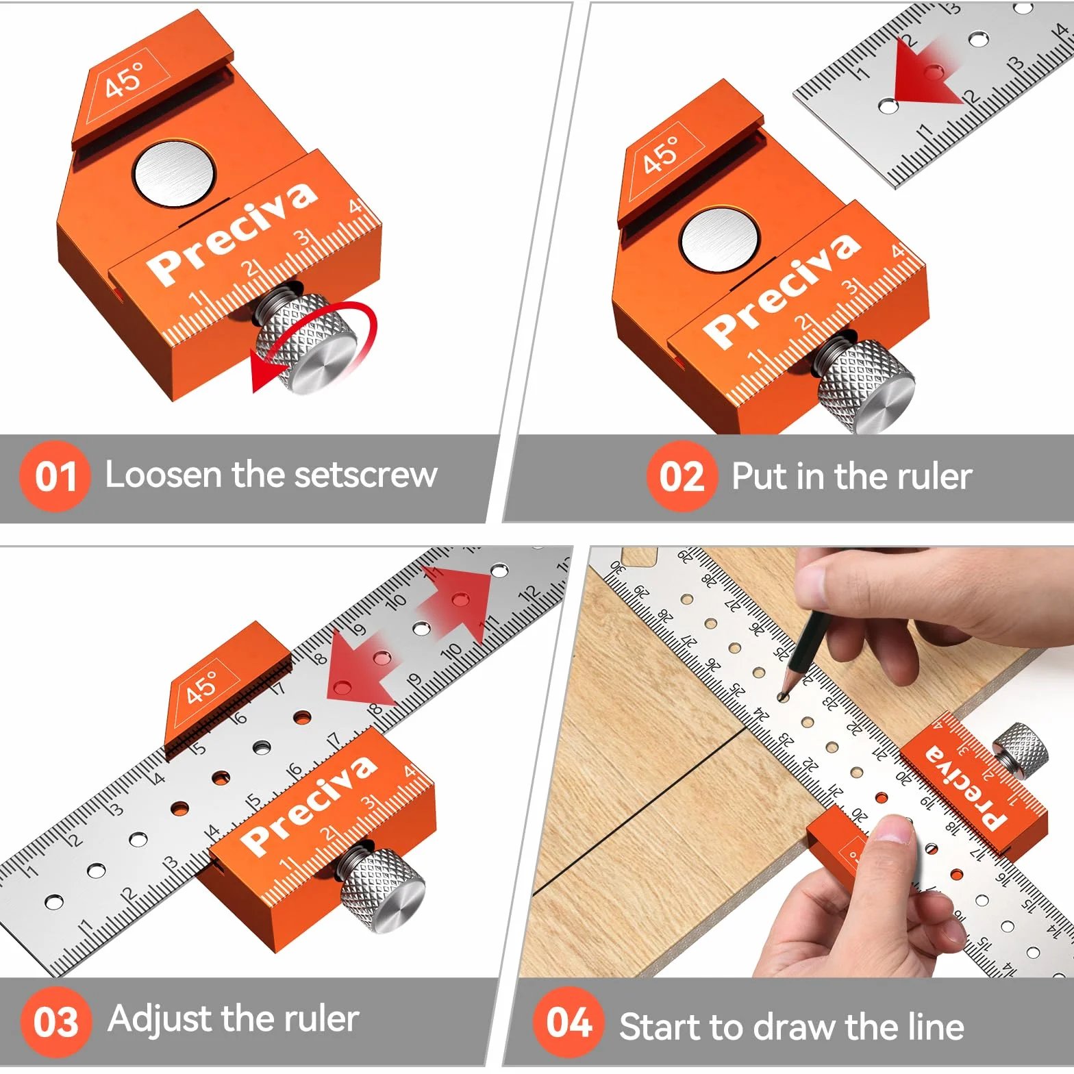 Preciva Righello Falegname Carpentiere Steel Ruler Misurazione Angolo Lunghezza