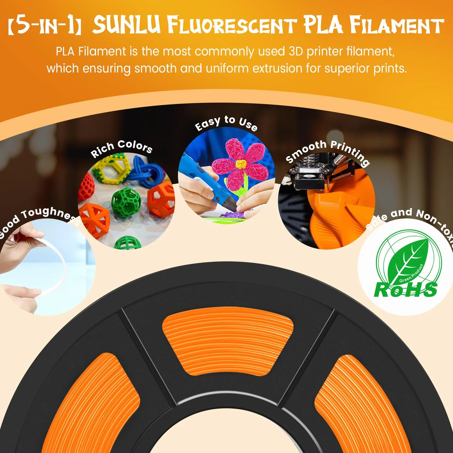 SUNLU Confezione di 4 filamenti fluorescenti per stampante 3D in PLA da 4 kg, 1,75 mm, adatti per la maggior parte delle stampanti 3D FDM, bobina da 1 kg, confezione da 4, fluorescenti (viola