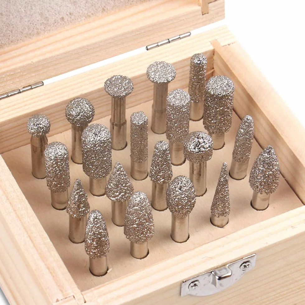 20pcs / set 6mm Shank Shank Vacuum Brazed Diamond Burr Greening Head Tool Rotary Tool for Stone Calcestruzzo intaglio in marmo granito