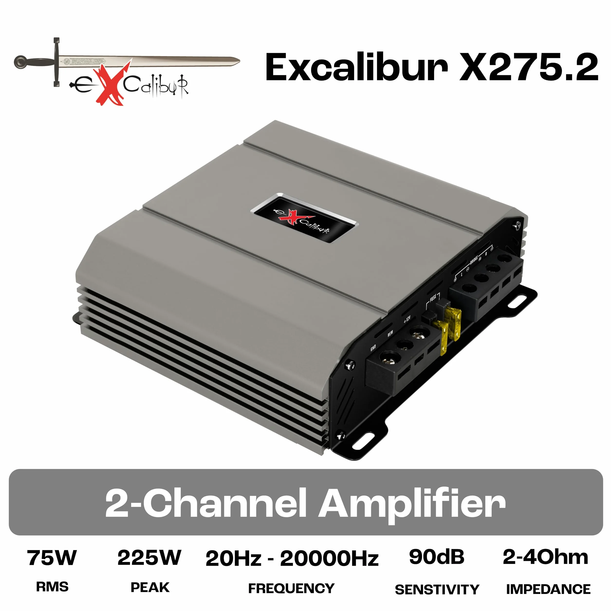 Excalibur X275.2 Amplificatore Audio Auto 2 Canali Stereo 2x650W con Bass-Boost 12 dB, Amplificatore Auto Subwoofer 1300W in modalità Bridge, Sub Sonic 10-50Hz e Low Pass Filter 50-200Hz, Serie 2025