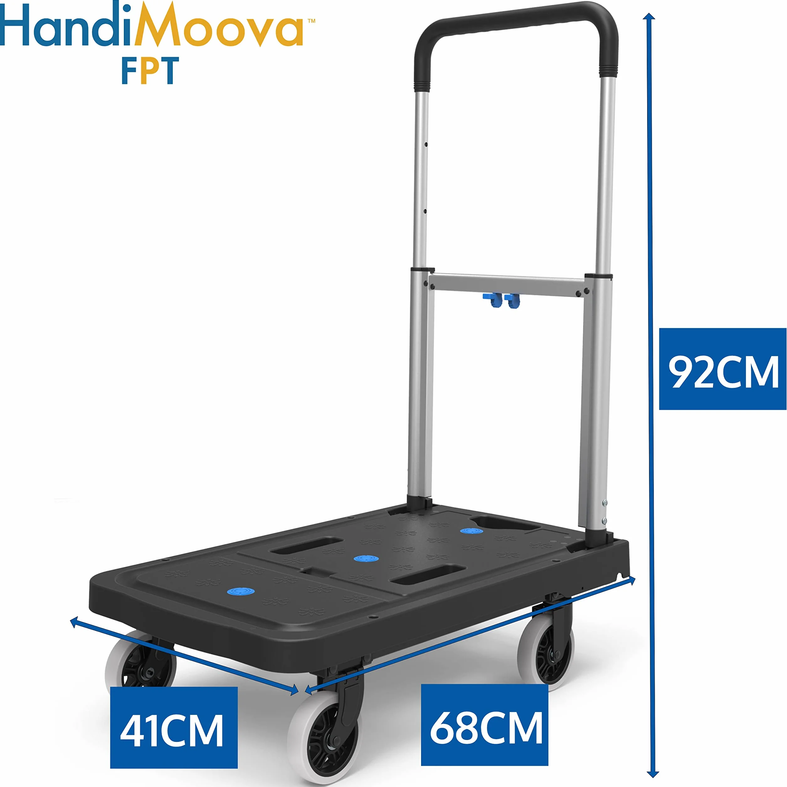 HandiMoova FPT Carrello a Piattaforma Pieghevole; Carrello a Mano Compatto; Salvaspazio; Manico Telescopico; Capacità di Carico di 135Kg per Impieghi Gravosi