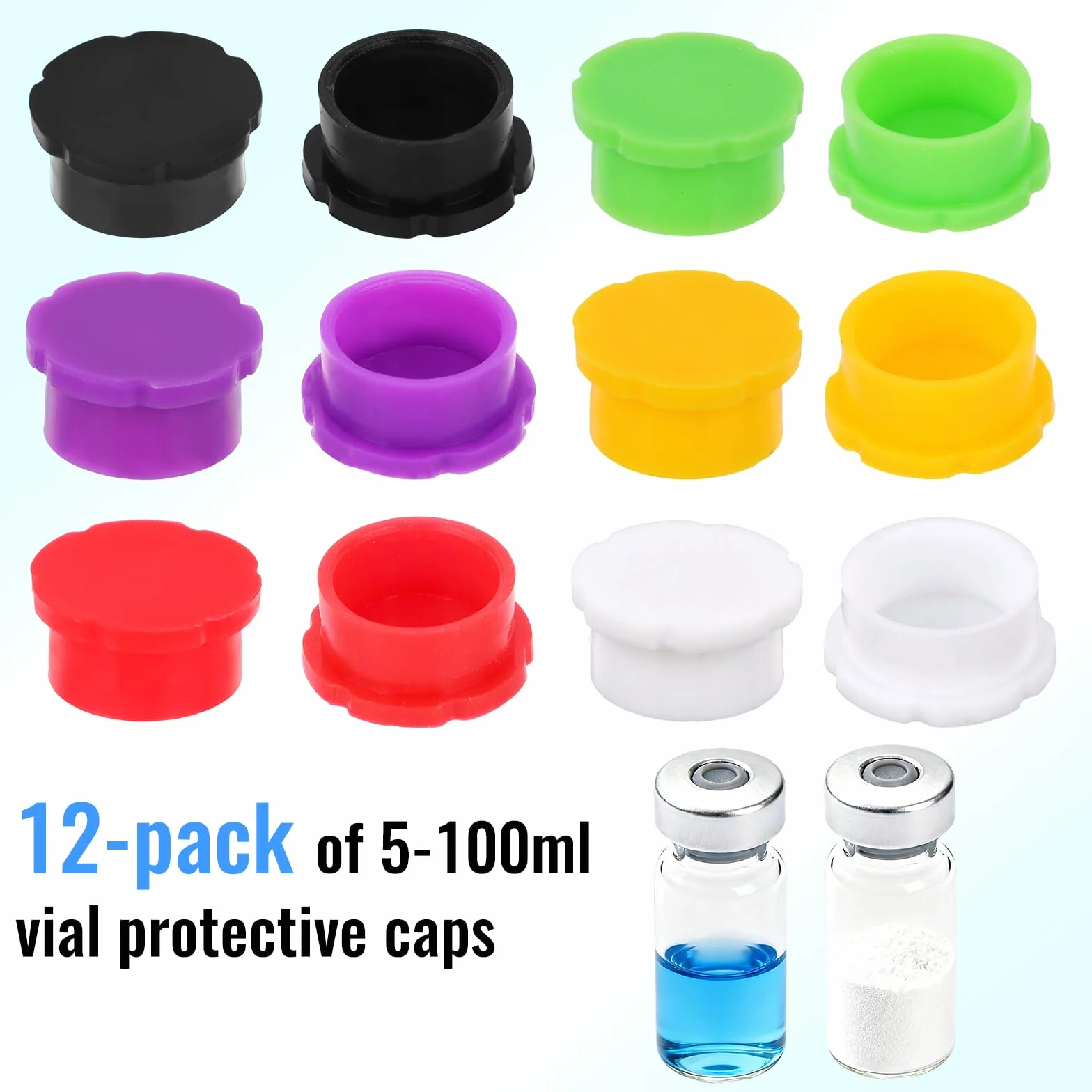 Cappucci Vial Vetro 5-100ml 12pz 6 Colori Antipolvere Rimovibile Silicone per Iniezione Conservazione Liquidi