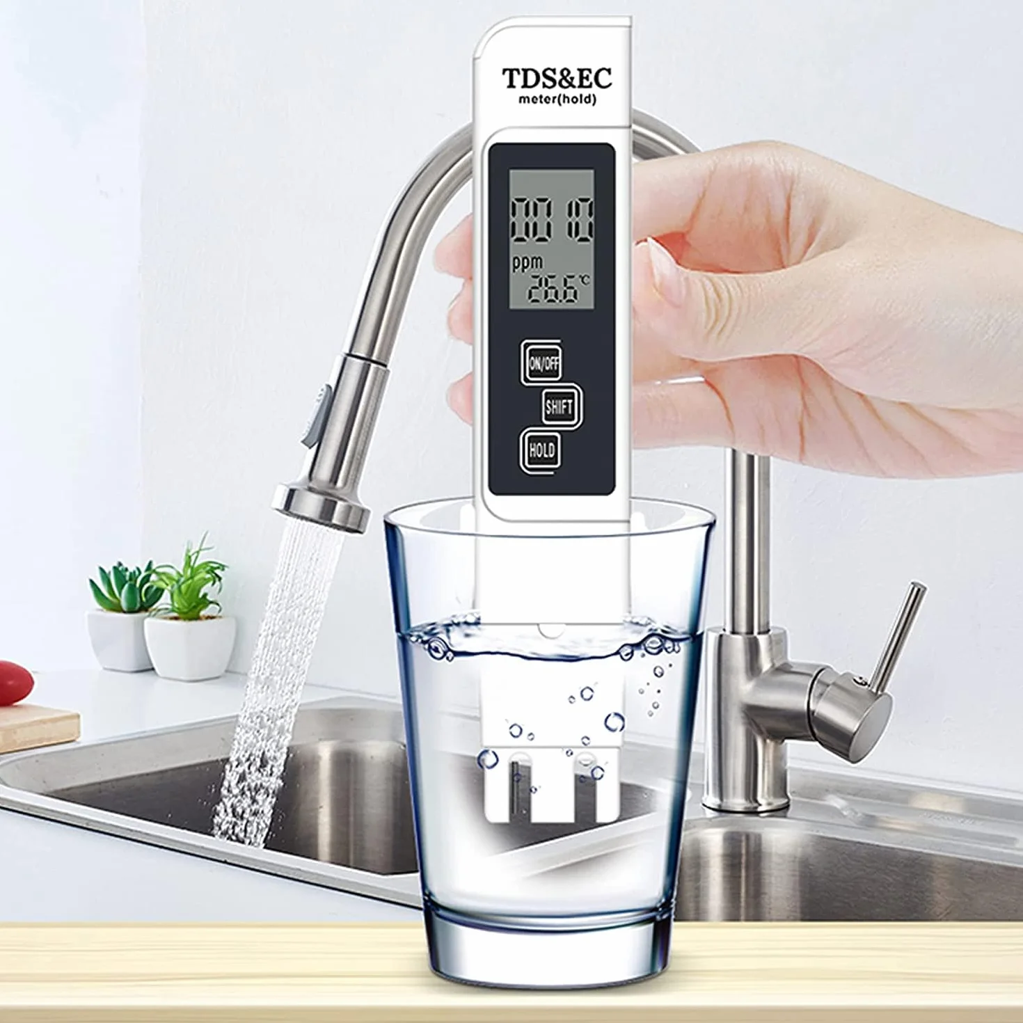 Tester digitale LCD per la qualità dell'acqua Misuratore TDS EC e Temperatura 3 in 1, Precisione di Lettura +/- 2%, 0-9990 PPM set, per Acqua Potabile/Piscina/Acquario/Piscina
