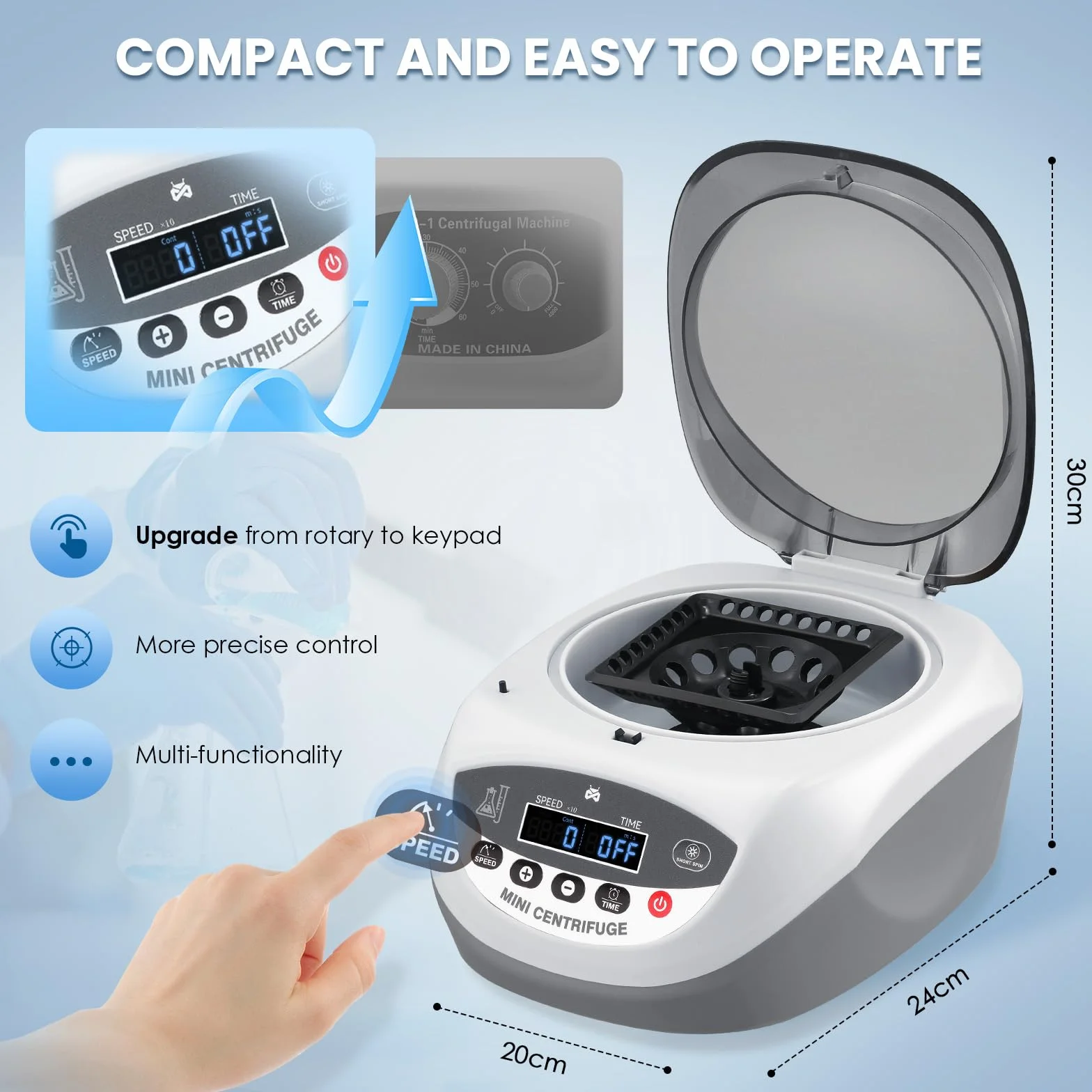 Mxmoonant Mini macchina centrifuga, 12000RPM Lab Benchtop PCR centrifuga elettrica ad alta velocità da tavolo centrifuga per 0.2/0.5/1.5/2/5ml con tubi