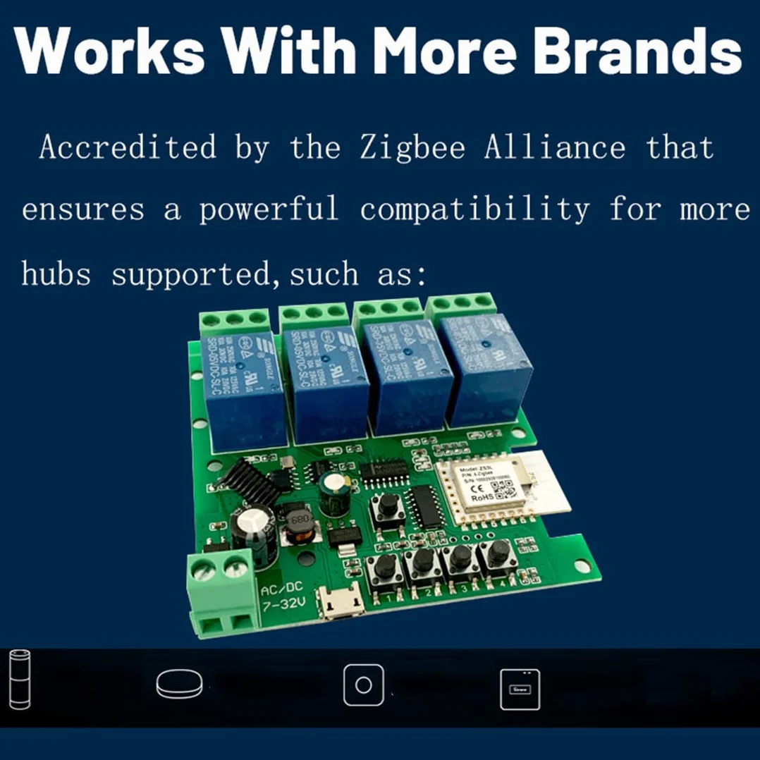 Modulo relè Zigbee Tuya Smart 4CH DC5V 7-32V RF433Mhz Interruttore della luce di controllo remoto Funziona con Alexa Home