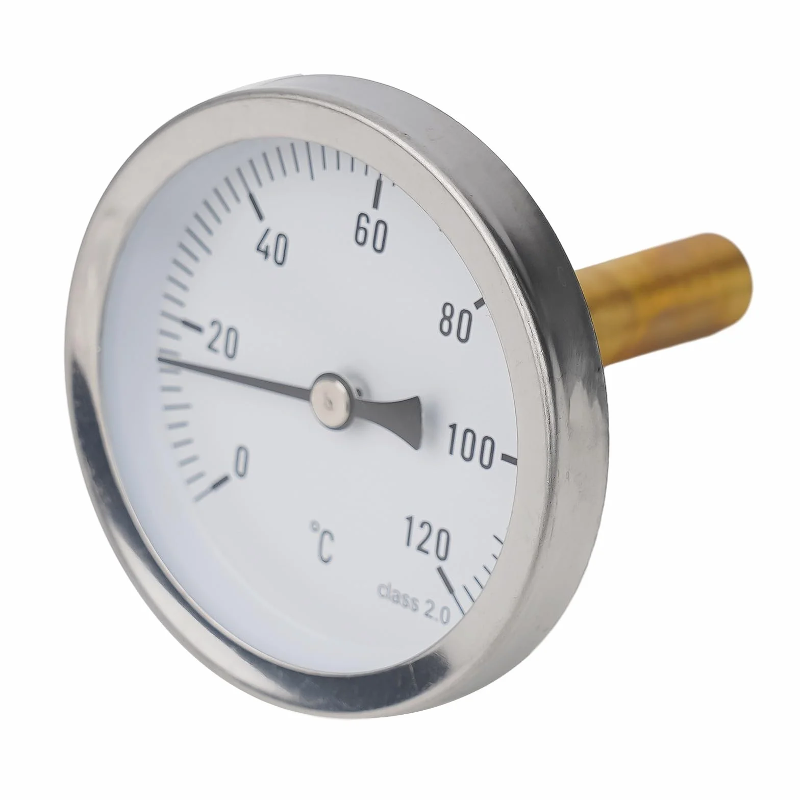 Termometro con guaina in rame da 1/2" a vite per riscaldamento, 120 °C, termometro analogico da 63 mm, perfetto per misurare acqua, olio, liquidi nei sistemi di riscaldamento