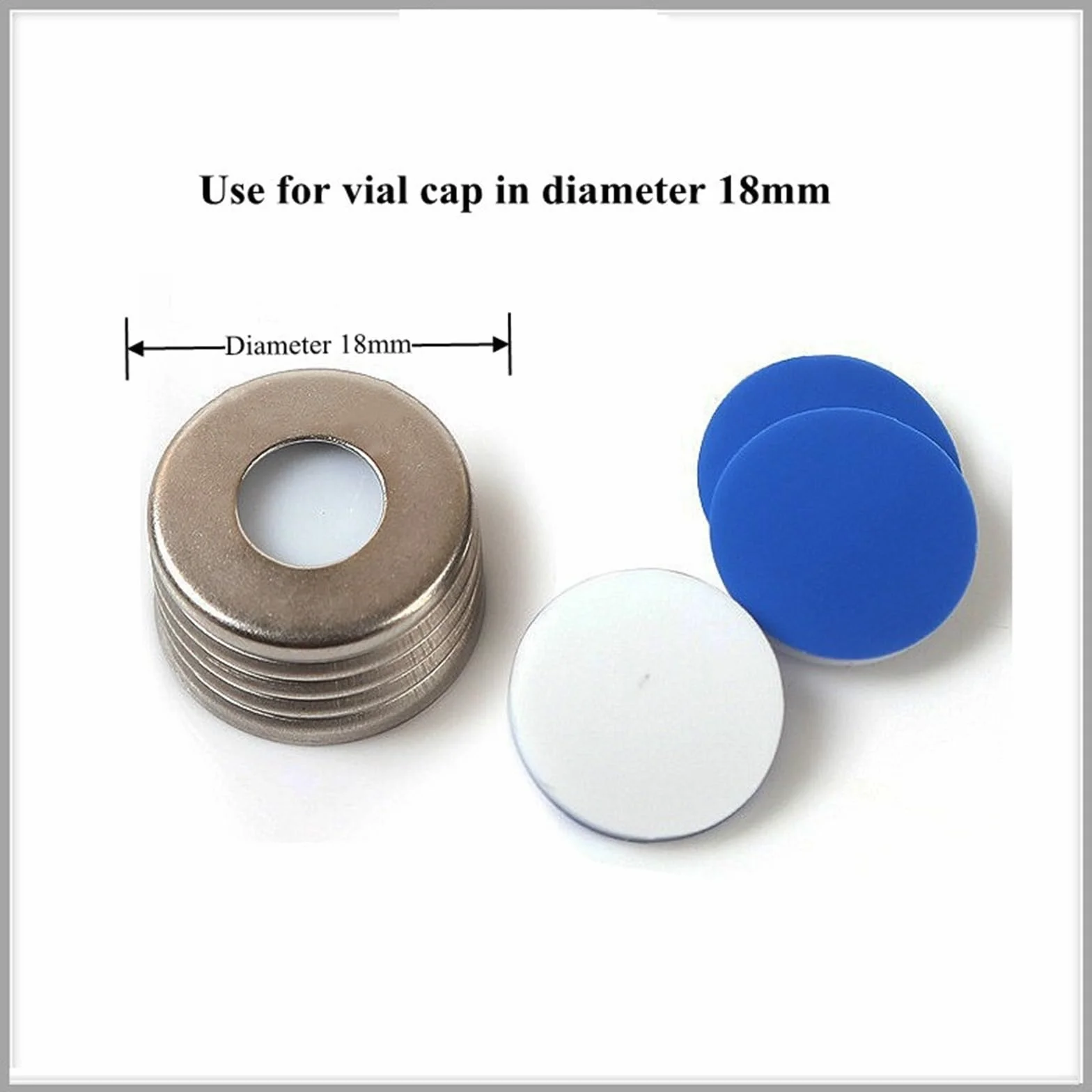 Setti for copertura magnetica in metallo 18 mm Setti 17,5 mm PTFE bianco/silicone blu (1,5 mm) di spessore Tappo for fiala for cromatografia 18 mm 100/conf.