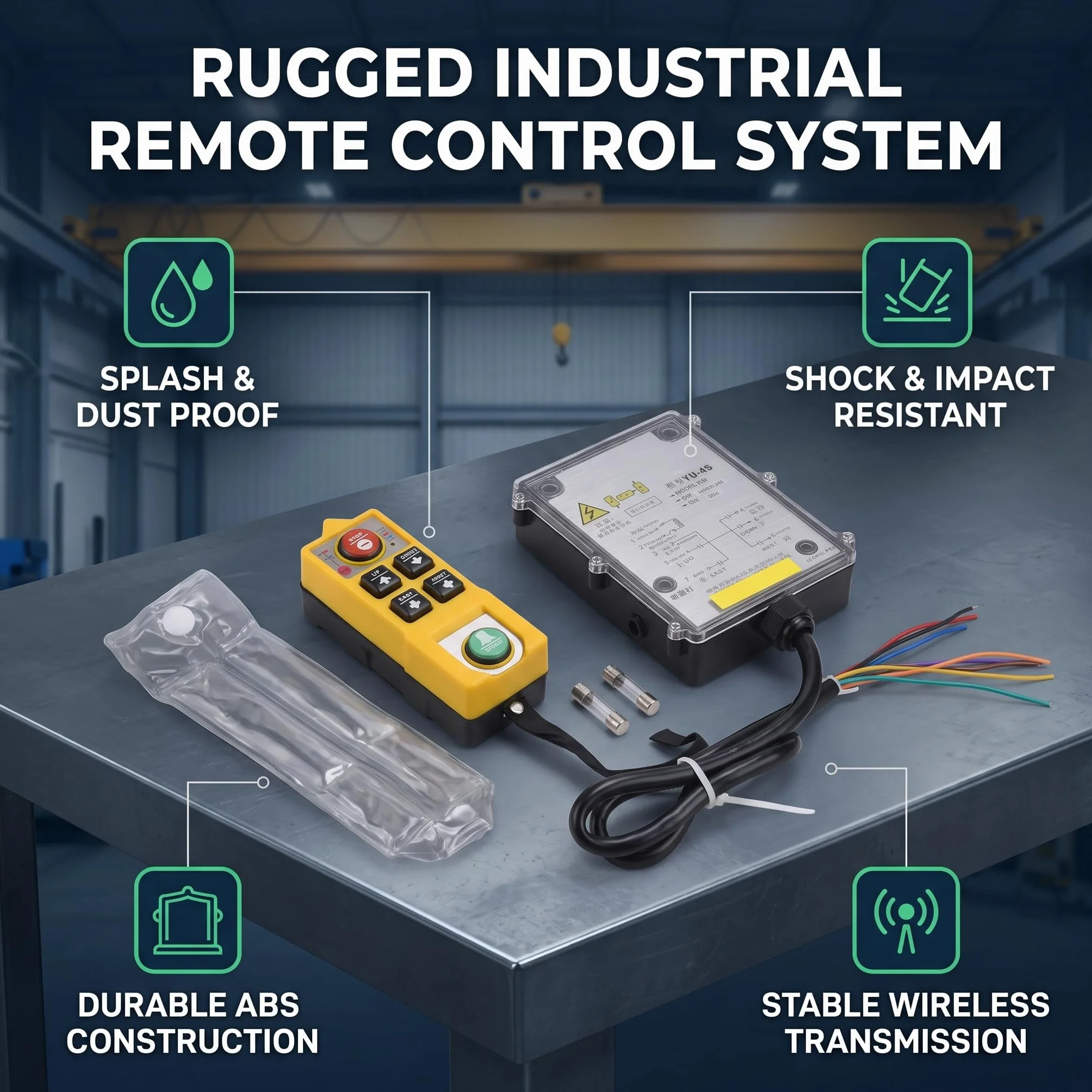 Micro Argano Elettrico 4S con Telecomando Wireless 800MHz, Kit Argano Industriale IP68 con Controllo Remoto per Paranco Elettrico a 24V