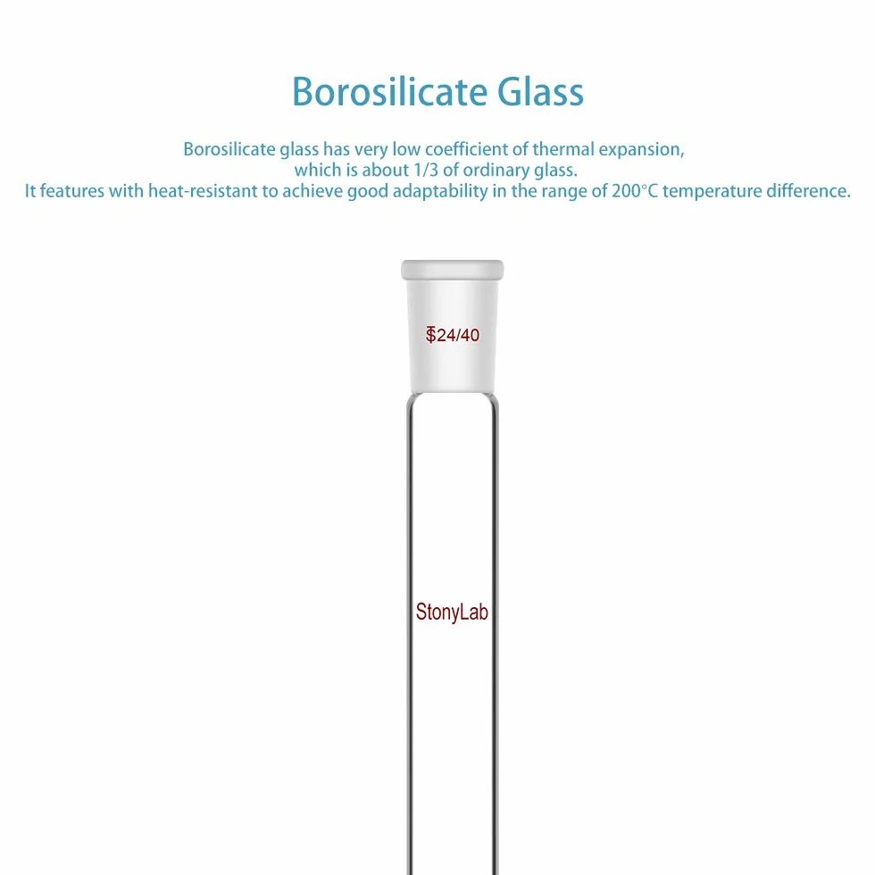 stonylab Colonna Cromatografia in Vetro Borosilicato, Chromatography Column 24/40 Giunto con Disco Frittato e Rubinetto di Arresto in PTFE, Lunghezza Effettiva 300 mm e Colonna O.D. 30 mm