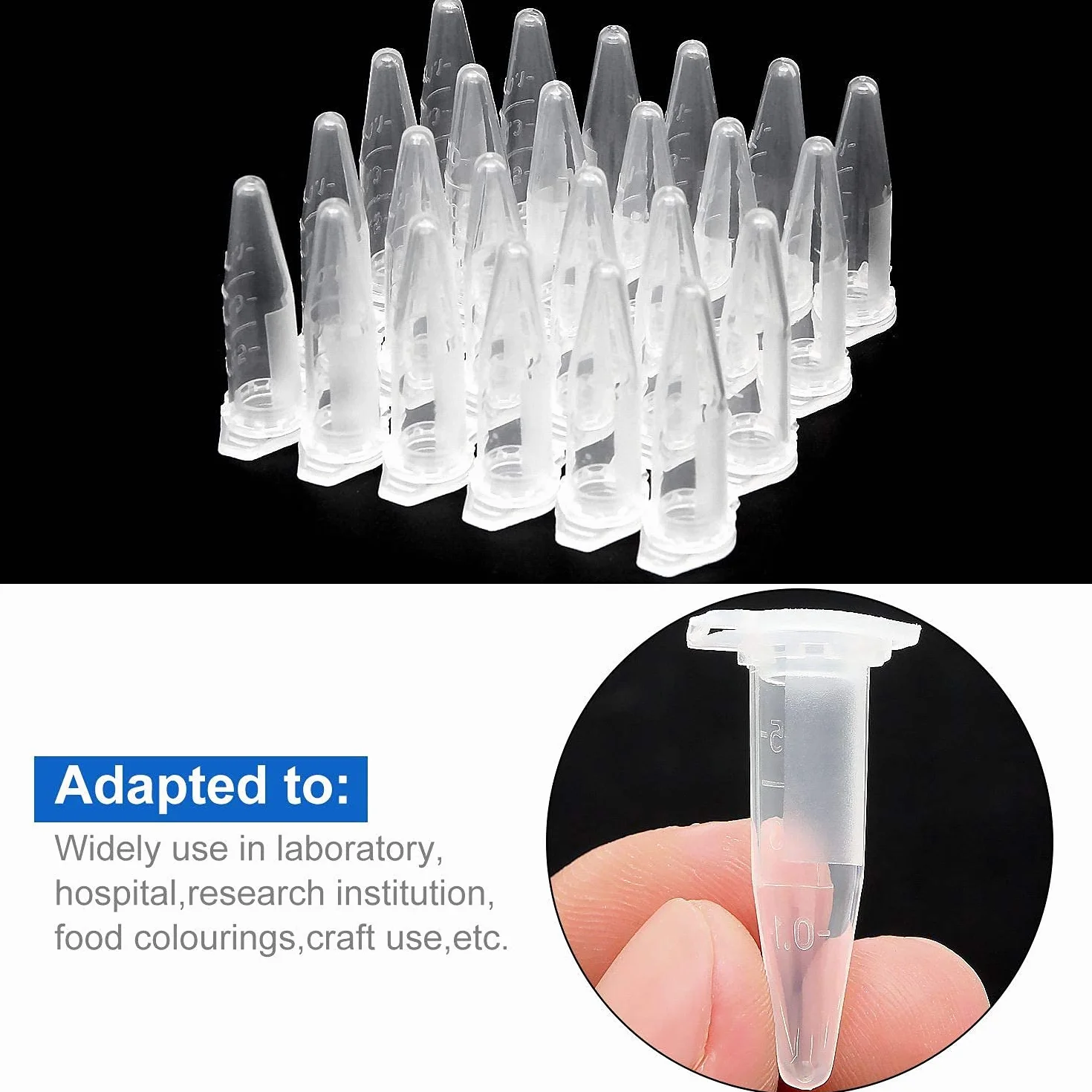 HUAZIZ 200 Pezzi 1,5 ml Plastica Centrifuga Provetta con Testa a Punta, Micro Provette da Laboratorio Conical Centrifuge Tubes Trasparente Graduata di Polipropilene con Tappo Piatto