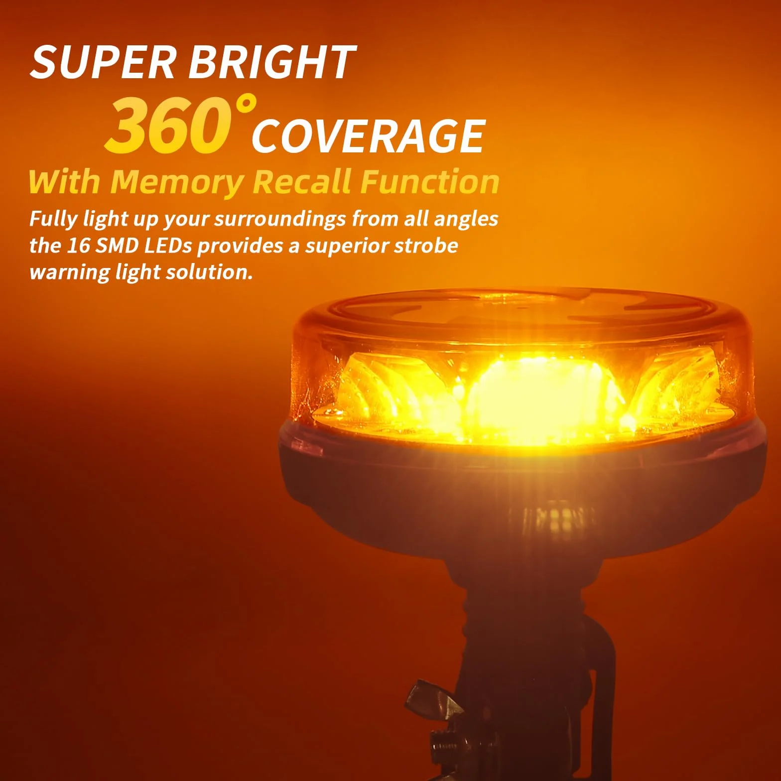 Luce di segnalazione ambra a LED, 16LEDs 12/24V lampada lampeggiante arancione 4 flash e 2 modelli rotanti per macchine agricole, veicoli commerciali, scuolabus, camion escavatori trattore