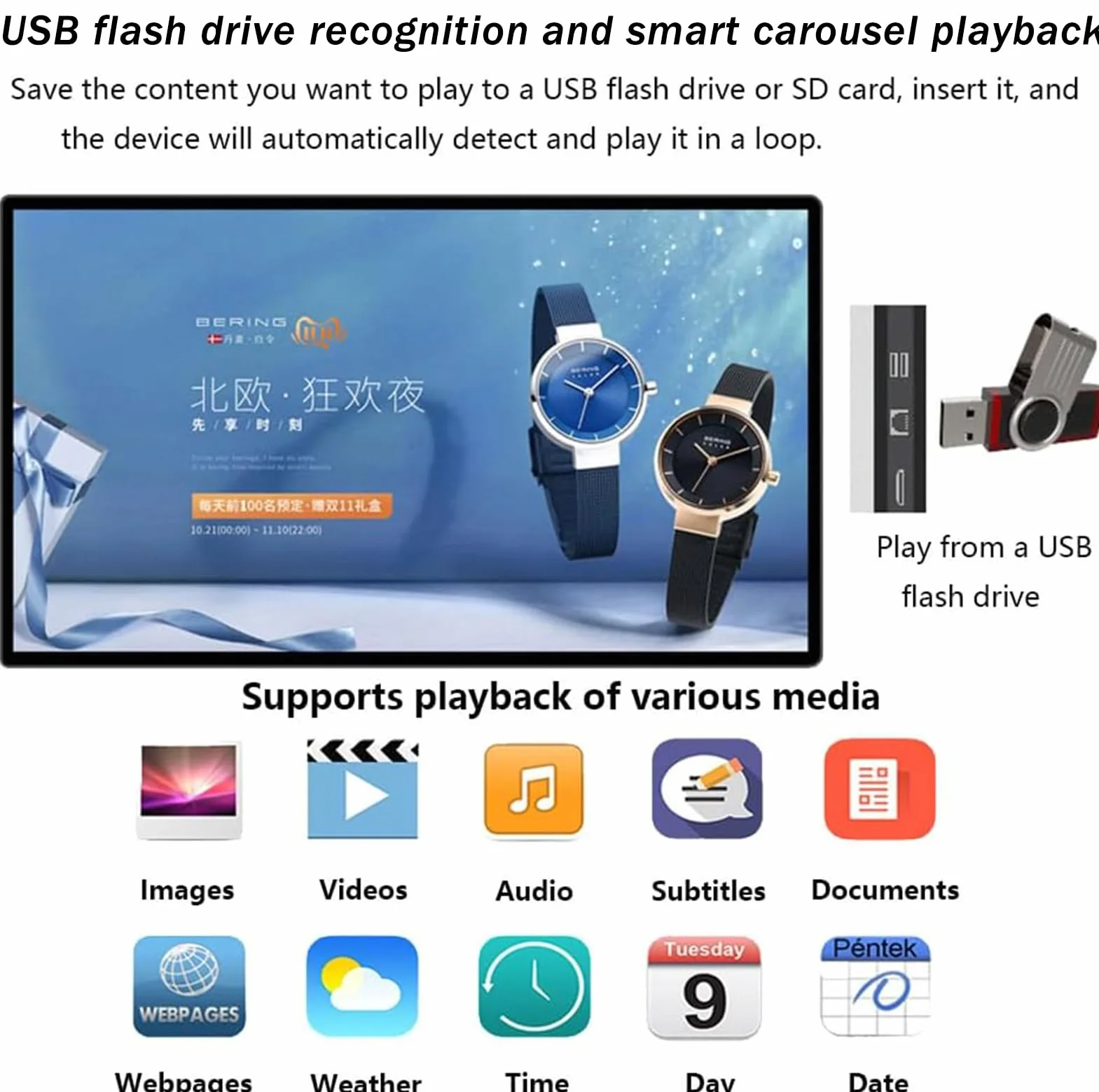 Display interattivo per segnaletica digitale, schermo pubblicitario da parete 1920x1080p, Wi-Fi Smart Split, ultrasottile per centri commerciali, opzioni da 21,5 a 43 pollici