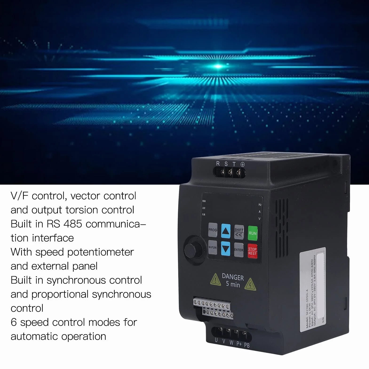 Regolatore di Frequenza Inverter Montato su Guida a Frequenza Variabile Trifase 1.5KW VFD Ingresso AC380V Uscita AC0-380V Per Centrale Elettrica di Manutenzione