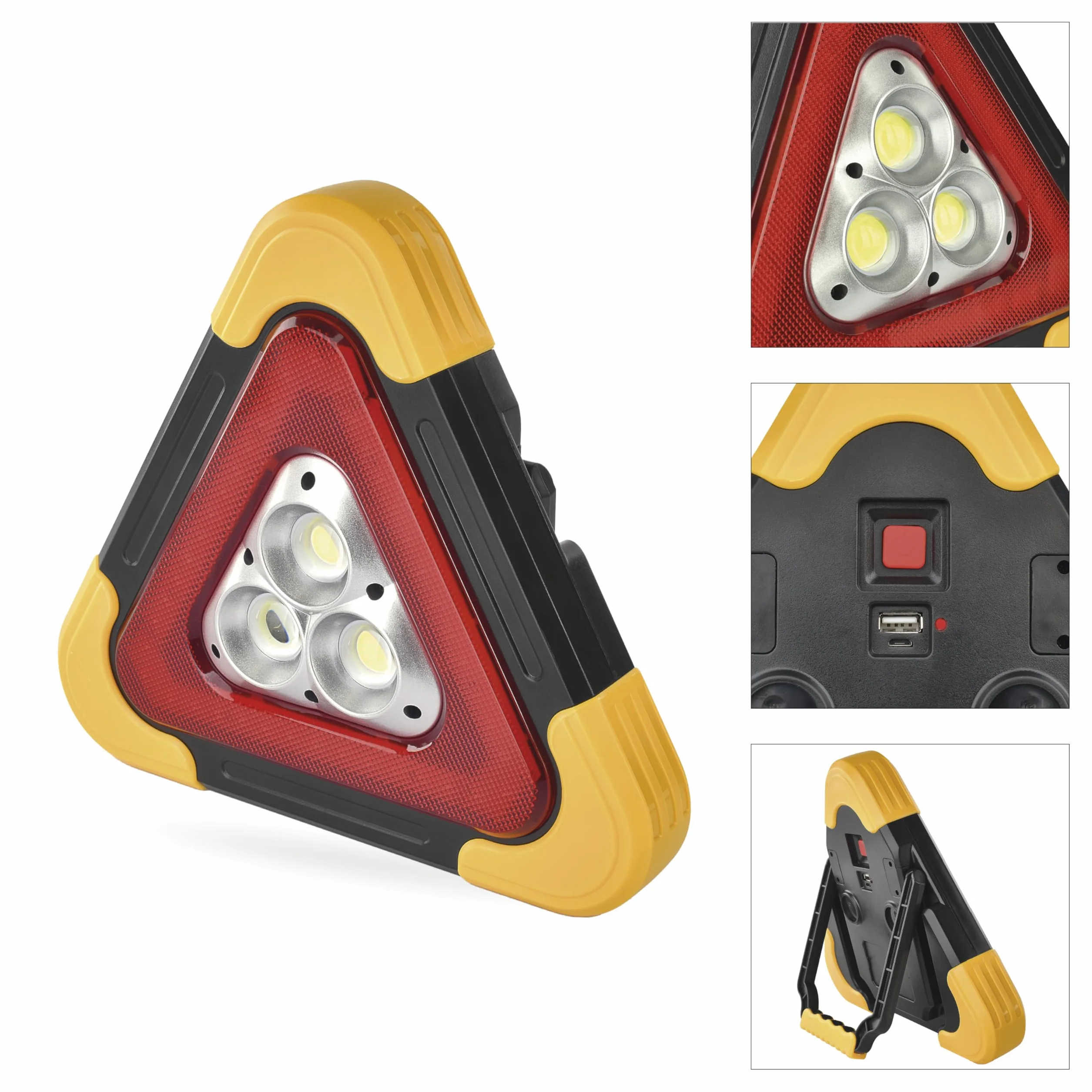 EMOS - Triangolo di avvertimento LED ricaricabile con 5 modalità di illuminazione incluse batteria e cavo di ricarica USB - Lampada di emergenza multifunzione con funzione power bank e indicatore LED
