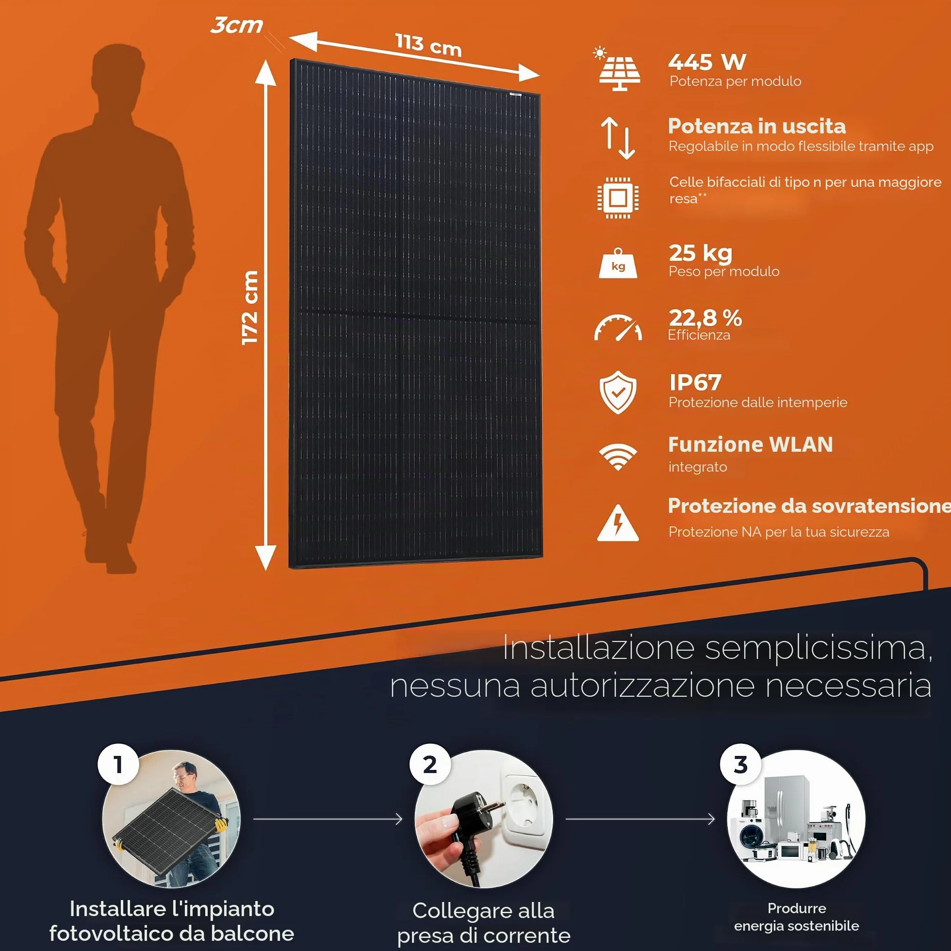 Solarway 880 Wp 800 W Centrale elettrica da balcone completa Inverter EcoFlow Stream 800W Moduli bifacciali Black 440 W