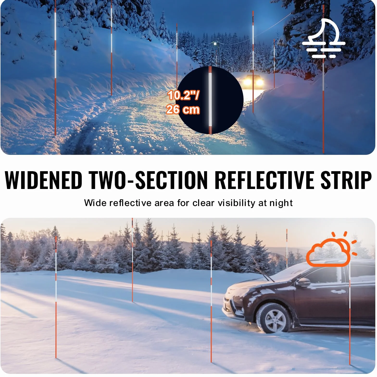 VEVOR Segnalatori per Passo Carrabile, 30 Pezzi 0,78x121,5 cm, Pali Marcatori da Neve in Fibra di Vetro Arancione Pali da Neve con Nastro Riflettente, Striscia Riflettente ad Alta Visibilità 121,5 cm