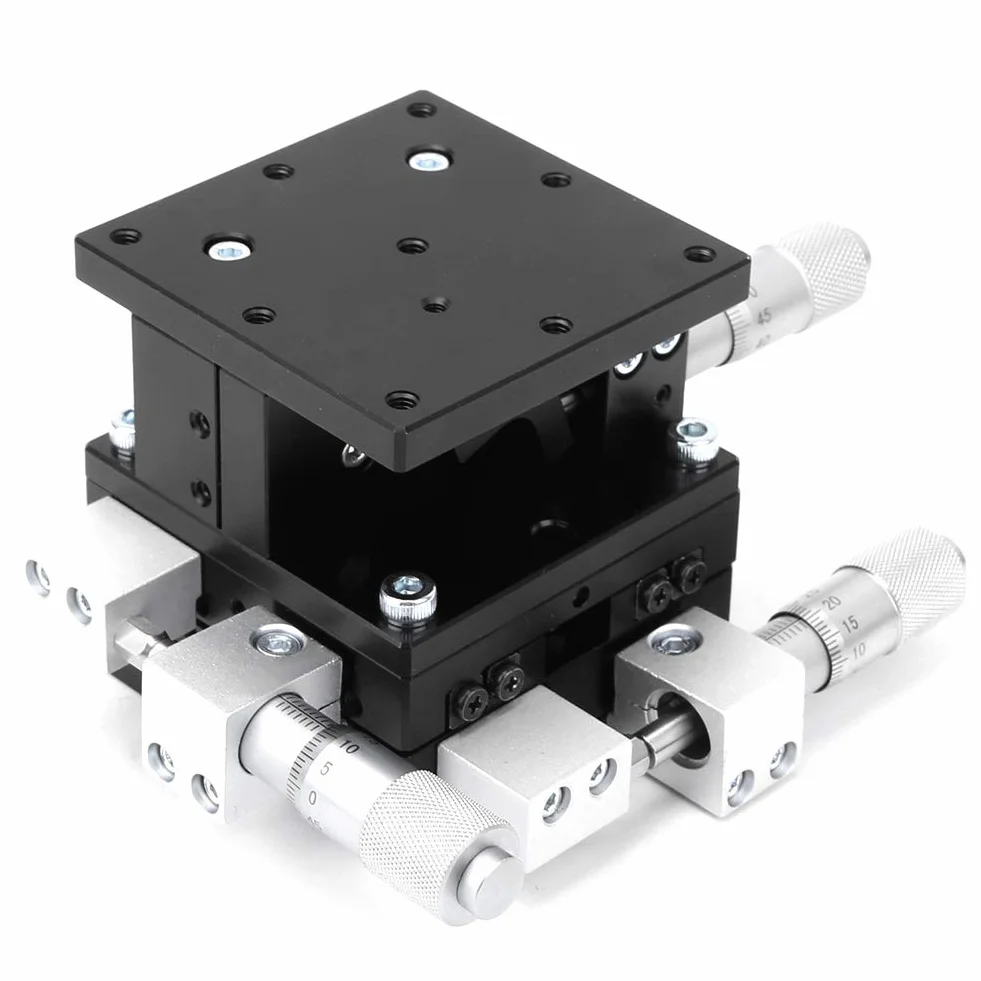 Tavolino Lineare Manuale 3 Assi Tavola Scorrevole di Sintonizzazione della Piattaforma di Taglio della Piattaforma Lineare Manuale LD60-LM XYZ 60 X 60 mm per Dispositivi di Misurazione di Strumenti