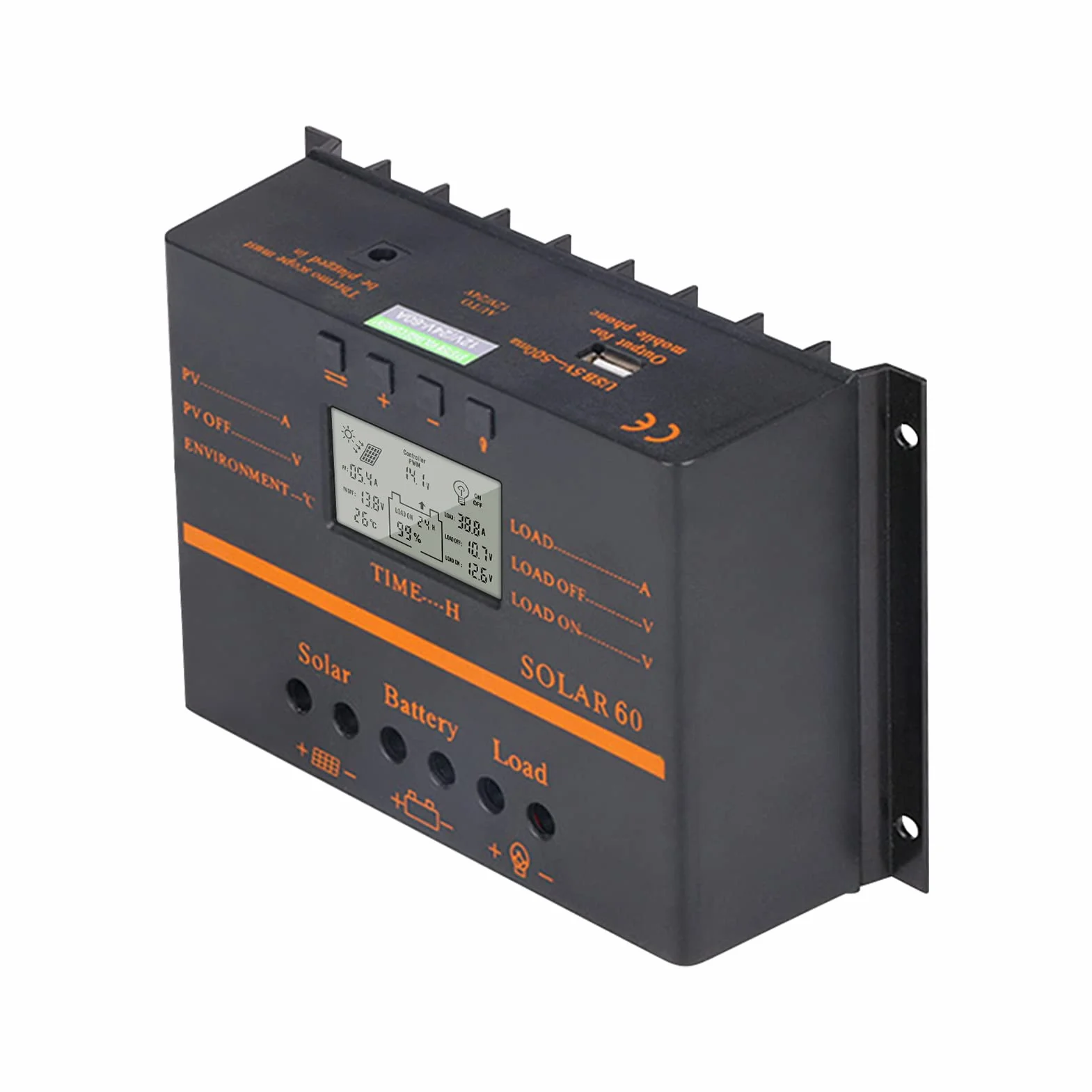 Regolatore di carica solare PWM 80A Regolatore di scarica della carica della batteria del pannello solare LCD autoadattante 12V/24V con compensazione della temperatura dell'uscita USB 5V