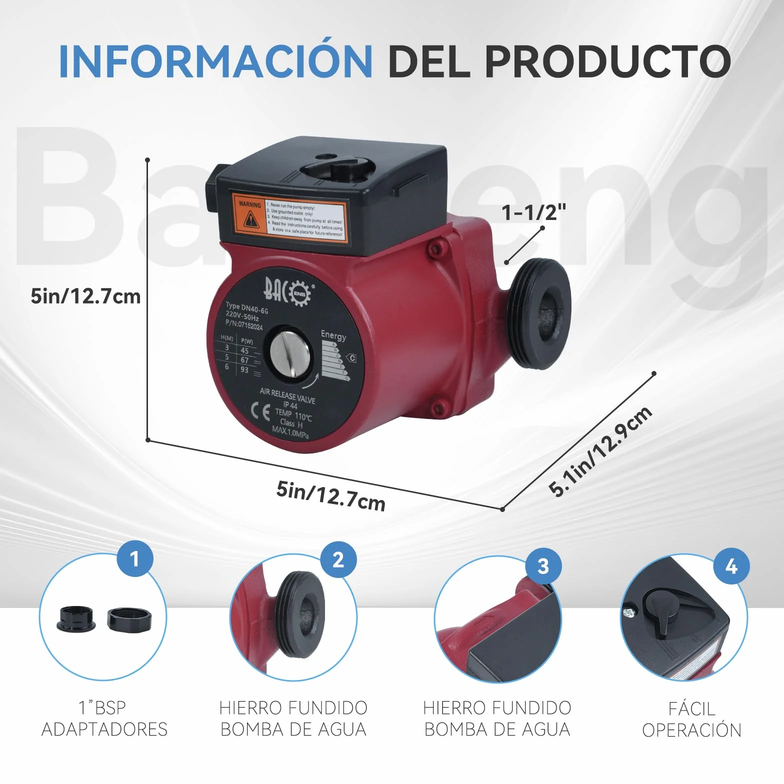 BACOENG Pompa di Circolatore Riscaldamento RS 25/6-130 Pompa di Ricircolo Acqua Calda Sanitaria 220V/50 Hz