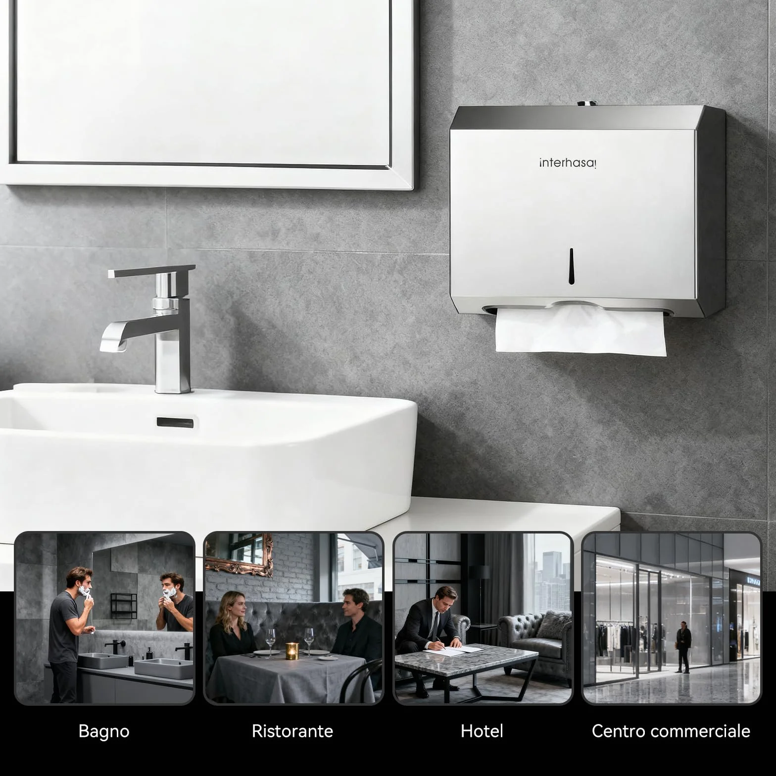 Dispenser Carta Asciugamani da Parete in Acciaio Inox 304 per Bagno, Cucina