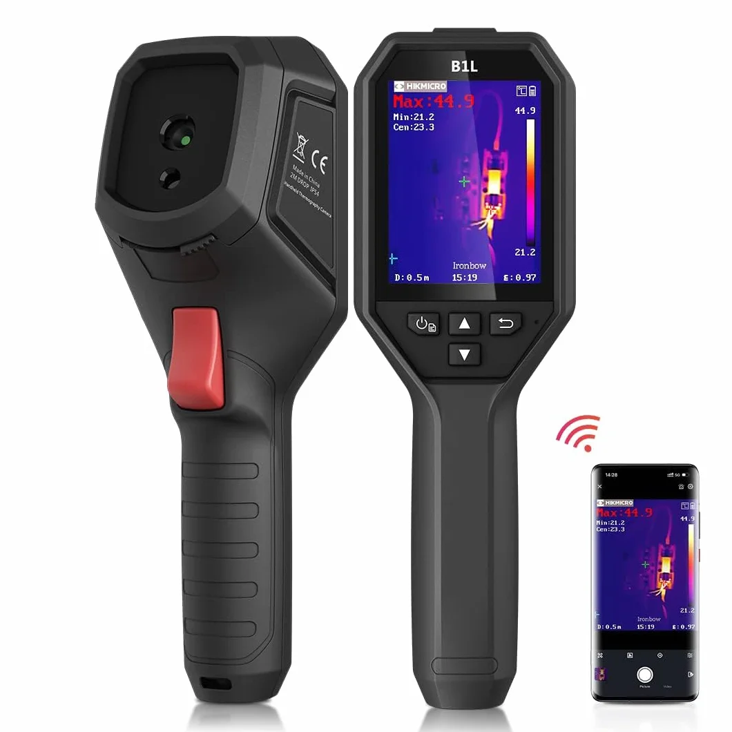 HIKMICRO B1L 160 x 120 Termocamera con risoluzione IR con WiFi, frequenza di aggiornamento 25 Hz, schermo LCD da 3,2", termocamera a infrarossi da 19200 pixel con allarme per alta temperatura