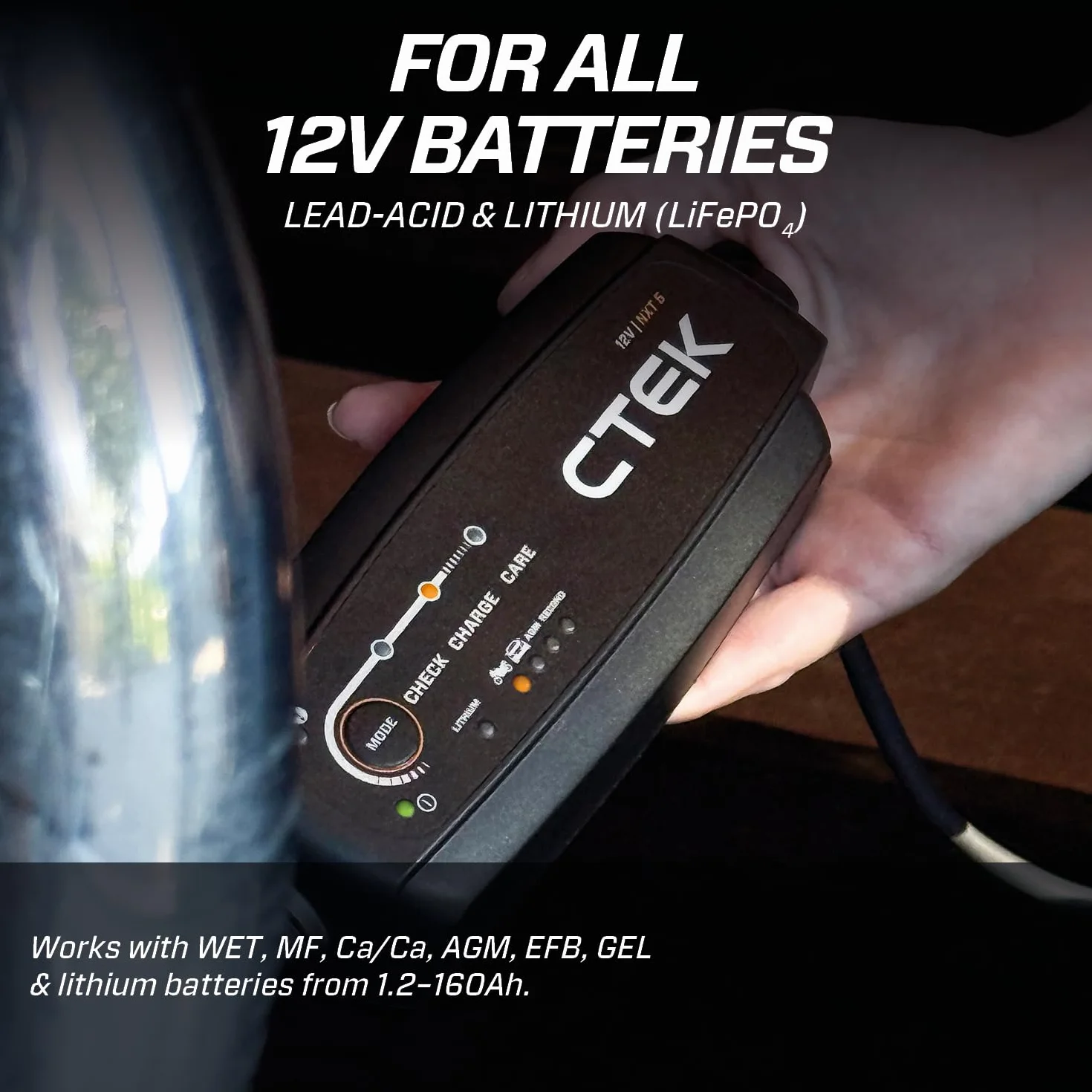 CTEK Caricabatterie intelligente NXT 5 da 12 V, compatibile con acido al piombo e litio, robusto caricabatterie 5A, modalità ricondizionamento, ottimizzazione AGM, compensazione della temperatura