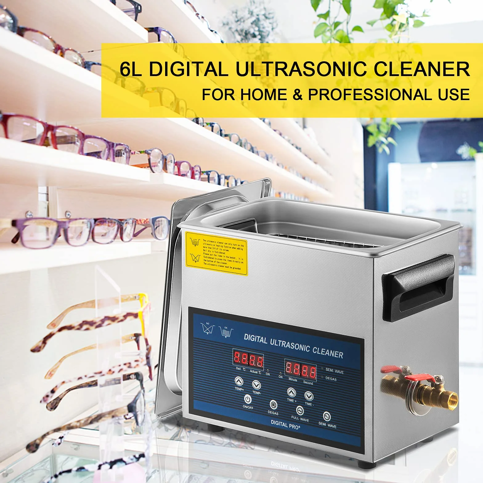 VEVOR Pulitore ad Ultrasuoni 6L Pulitore ad Ultrasuoni Professionale a Doppia Frequenza 28/40 KHZ Dispositivo di Pulizia Ultrasonica con Vasca in Acciaio Inox per Gioielli Occhiali Orologio Dentino
