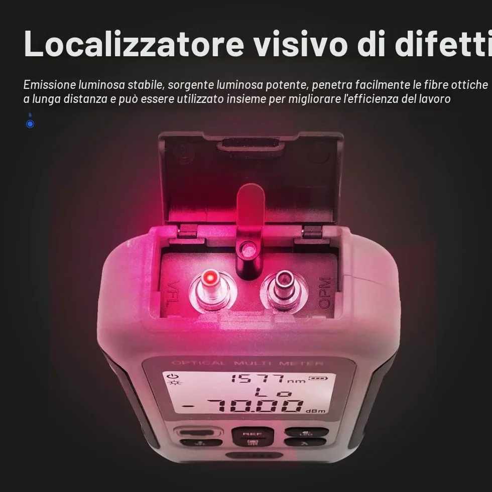 Misuratore di potenza ottico tutto in 1 con risoluzione dei guasti visivi VFL e RJ45 Monitoraggio dei cavi multifunzione in fibra ottica con batteria agli ioni di litio (AT-TM570OPMVFL)