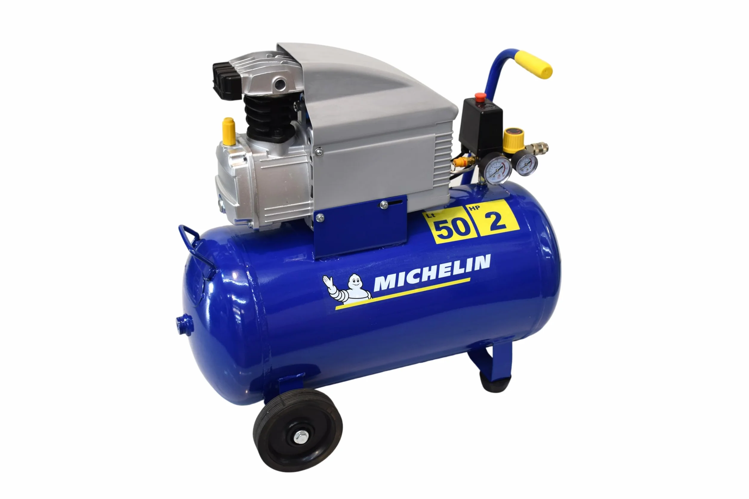 Michelin Compressore d'Aria MB 5020, Compressore Aria 50 Litri, Doppio Manometro, Pressione Massima 8 Bar, Lubrificato ad Olio, Ruote per Trasporto, Potenza 2 CV