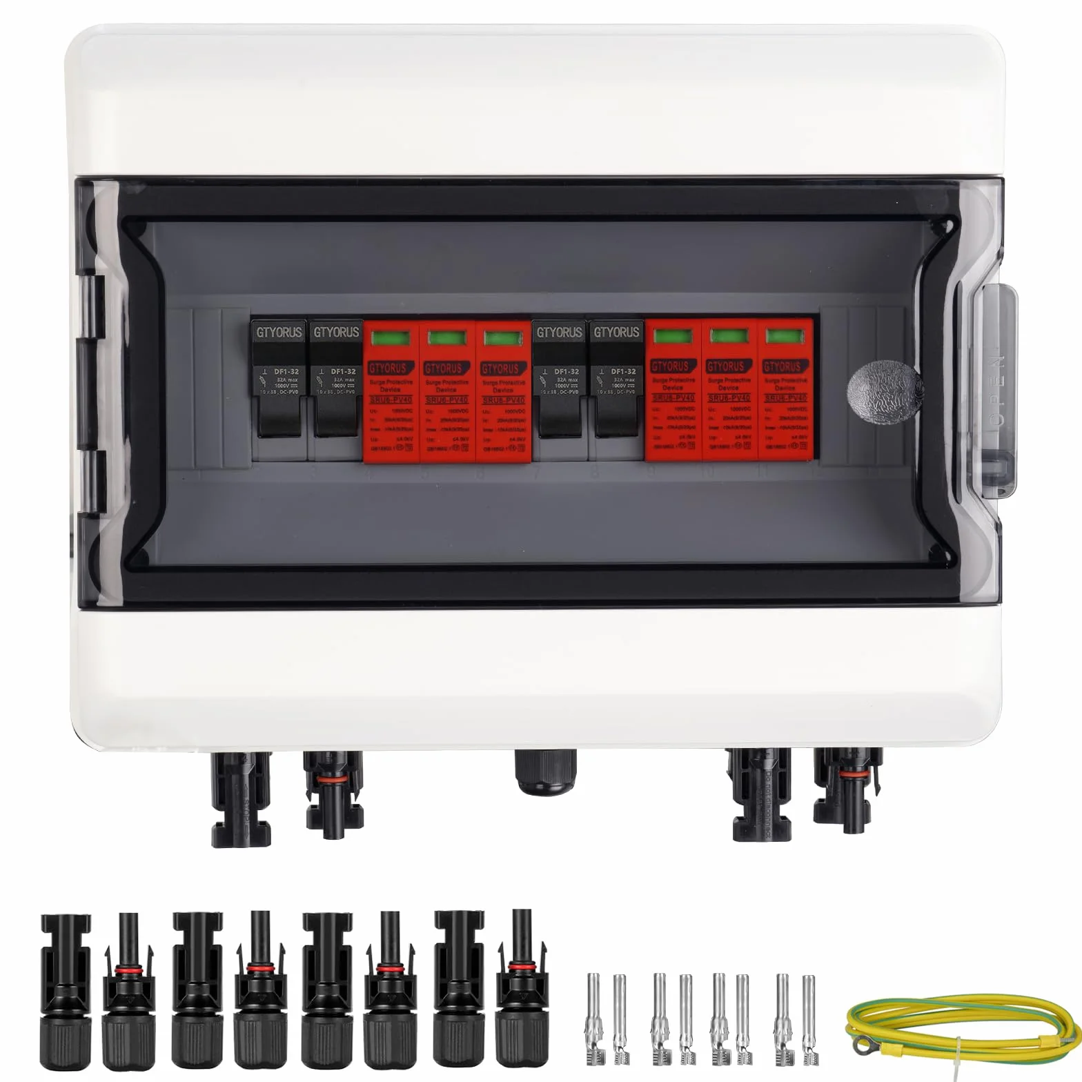 Scatola di Giunzione Solare Fotovoltaica, IP65 Scatola di Fusibili 3P DC 1000V 32A con Protezione Dalle Sovratensioni, 2 Stringhe di 13 Moduli (2 in 2 uscita)