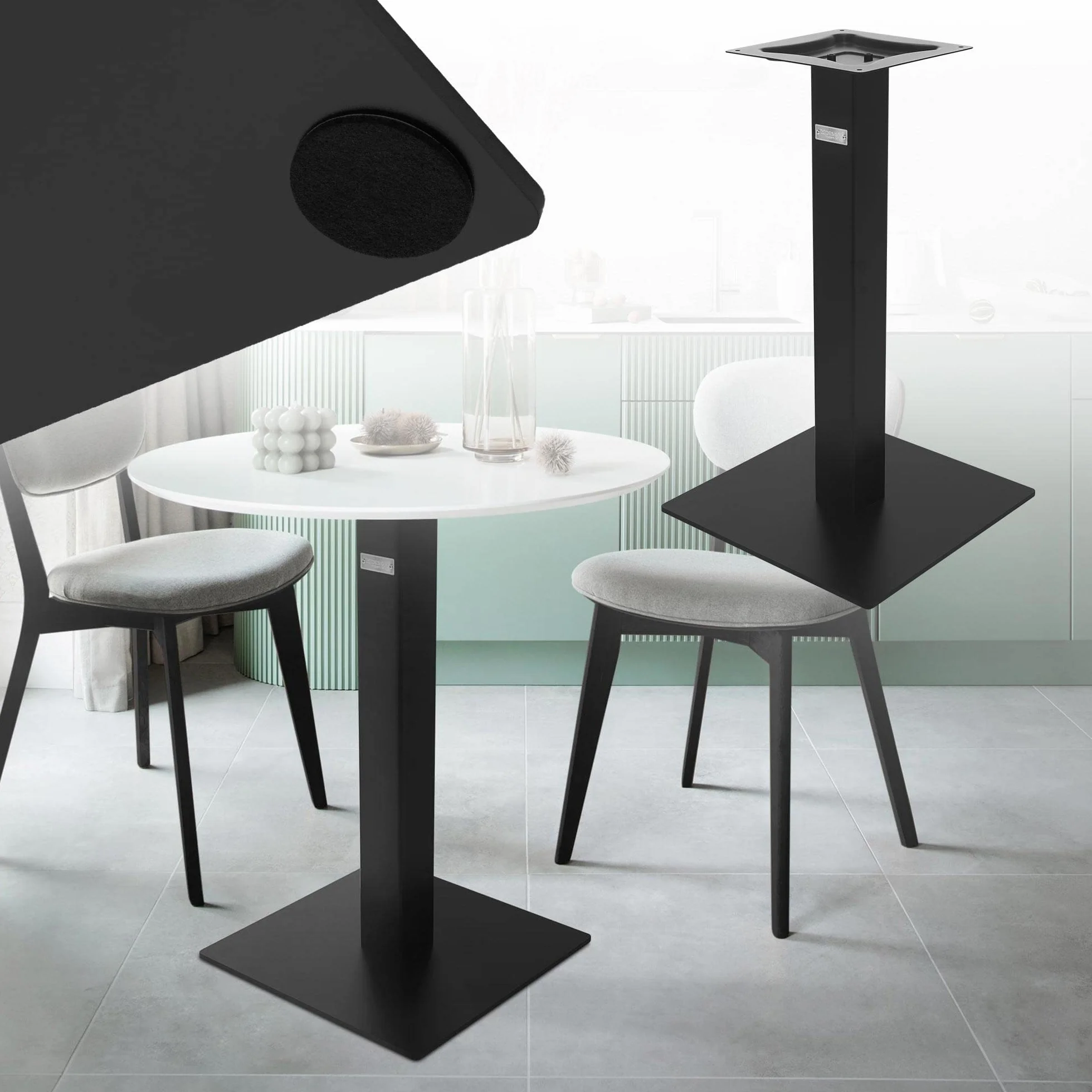 ML-Design Base per Tavolo Piedistallo Altezza 72 cm Telaio in Acciaio Verniciato a Polvere Nero con Piastra di Base Quadrata 43 x 43 cm Struttura per Interni ed Esterni