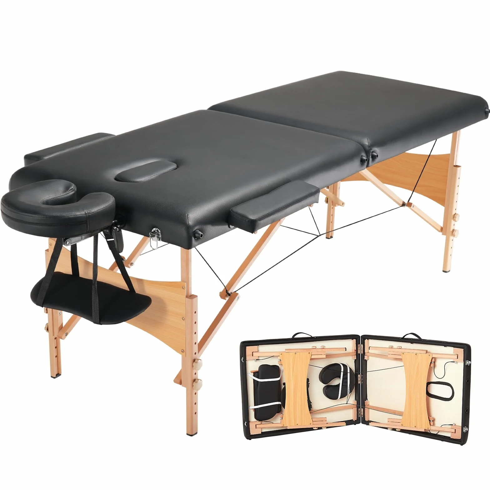 VEVOR Lettino da Massaggio Portatile, Lettino Tatuaggi Salone Pieghevole Leggero Altezza Regolabile 8 Livelli, Lettino Spa, Poggiatesta, Braccioli, Tavolozza, Trasporto Borsa, 700 mm, Portata 272 kg