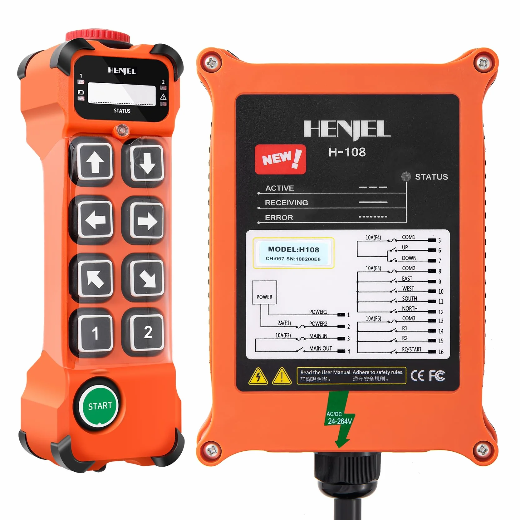 Telecomando gru senza fili 12-65V 12V 24V telecomando gru industriale Telecomando per gru a ponte carroponte trasmettitore e ricevitore a 8 pulsanti
