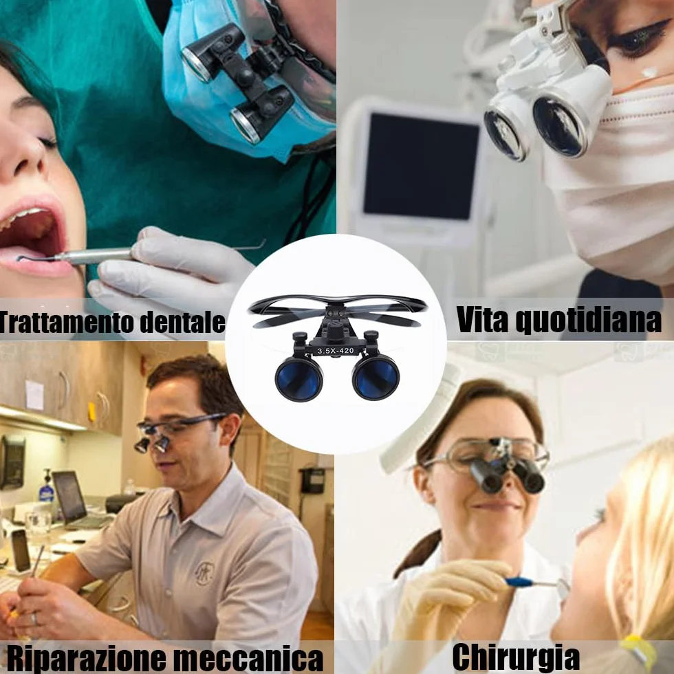 Occhiali di Ingrandimento 3.5X con Luce LED - Lenti Ottiche Dentali 420mm, Regolabili e Portatili, Ideali per Dentisti, Studenti Odontoiatria - Custodia Inclusa