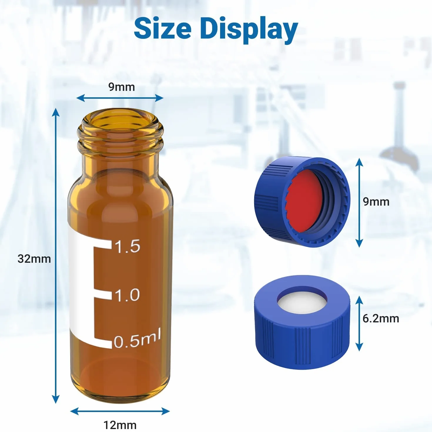 Confezione da 100 Fiale per Autocampionatore da 2 Ml - Vial per HPLC 9-425 Vial Color Tappi Un Vite Blu, Setti Rossi